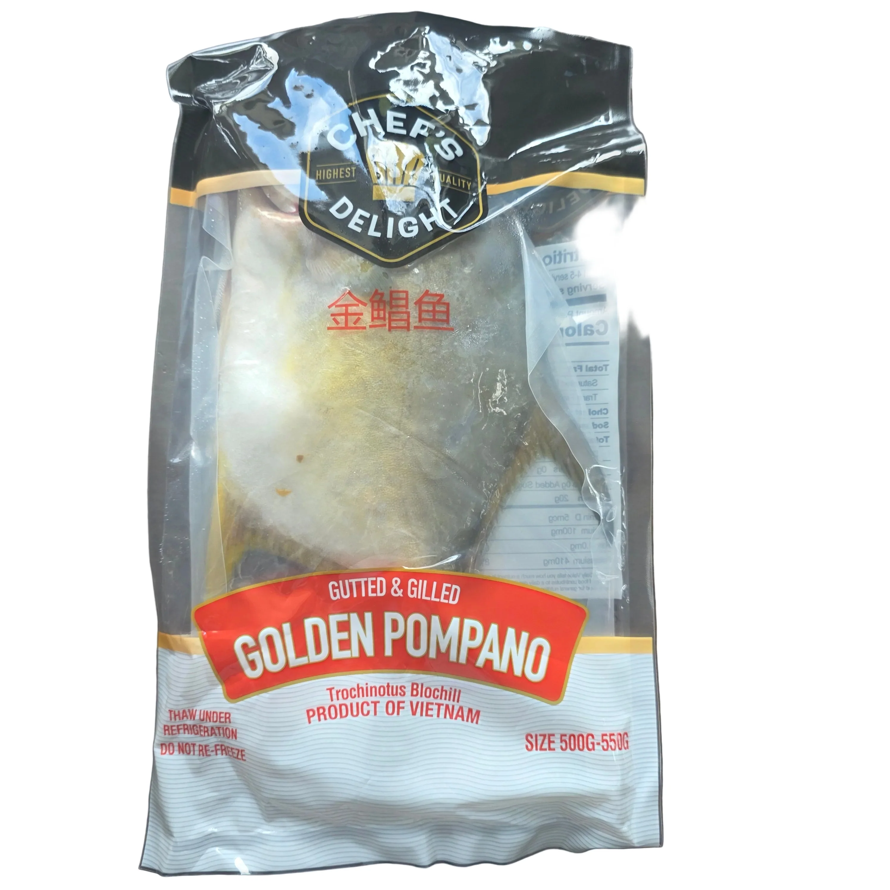 Chef Delight Frozen Golden Pompano Gutted & Gilled 500-600gr