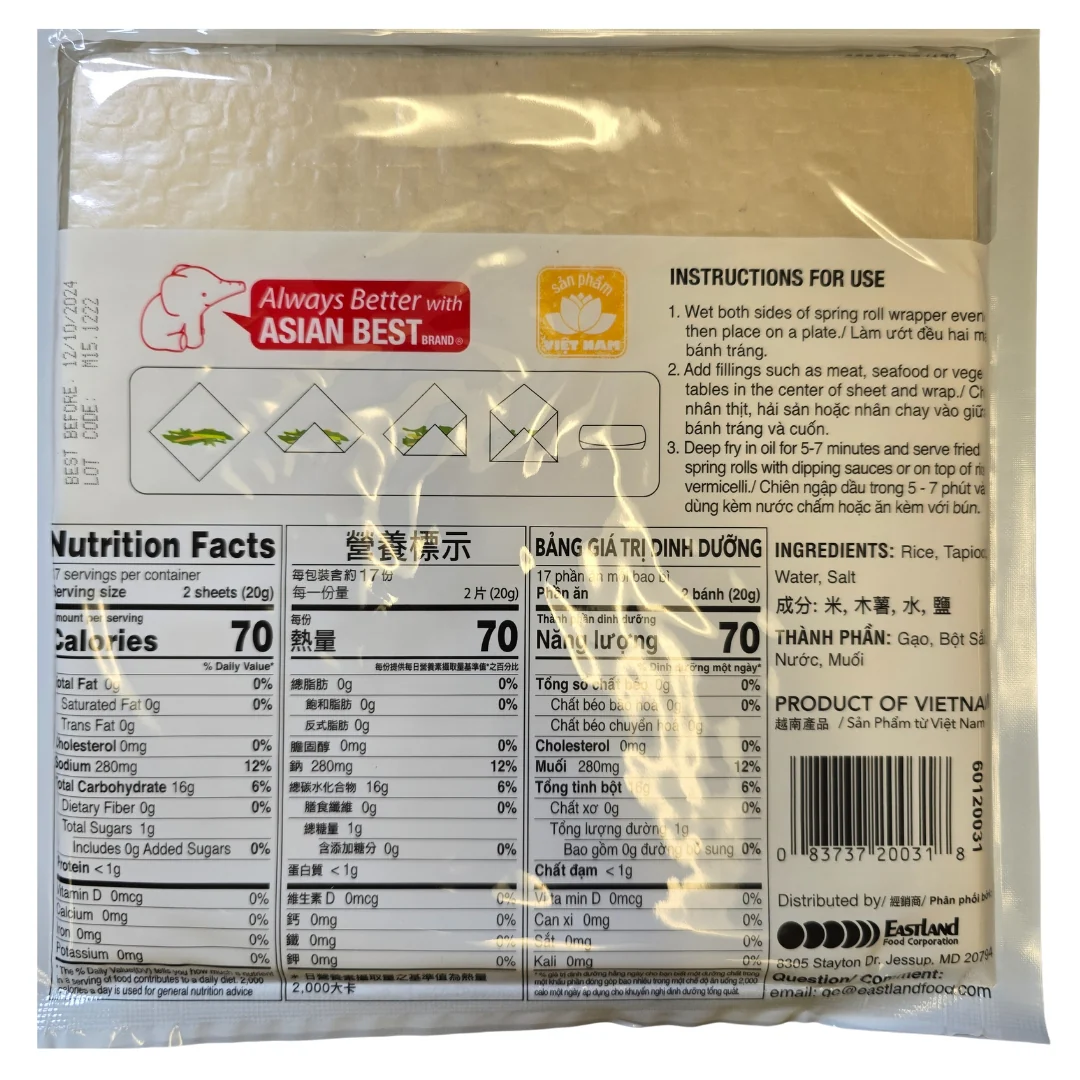 # Asian Best Vietnamese Fried Spring Roll Wrapper 22 cm (8.5 in)(Square) 12 Oz - Image 2
