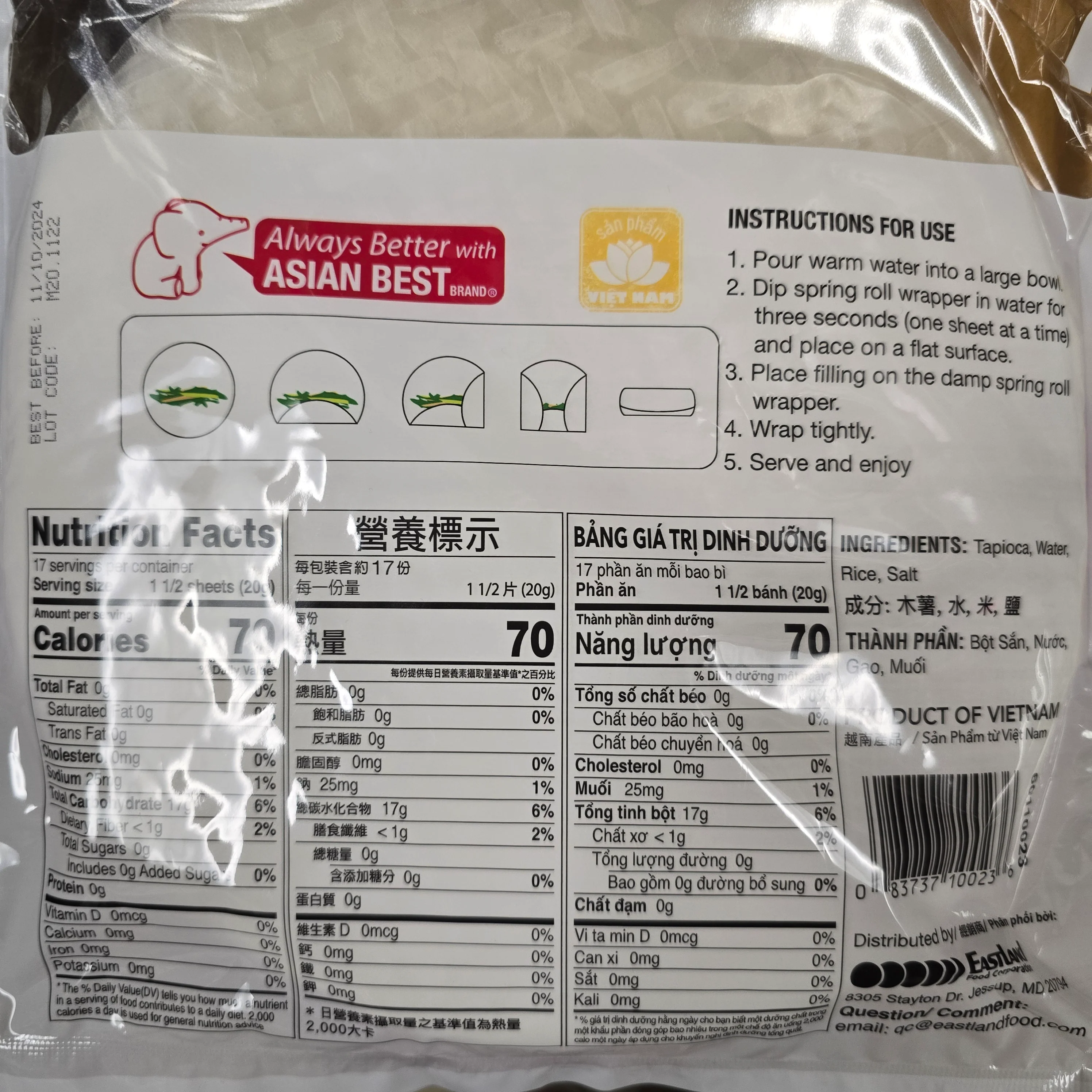 Asian Best Vietnamese Spring Roll Wrapper Size 25 cm - 17.6 Oz Rice Paper - Image 2