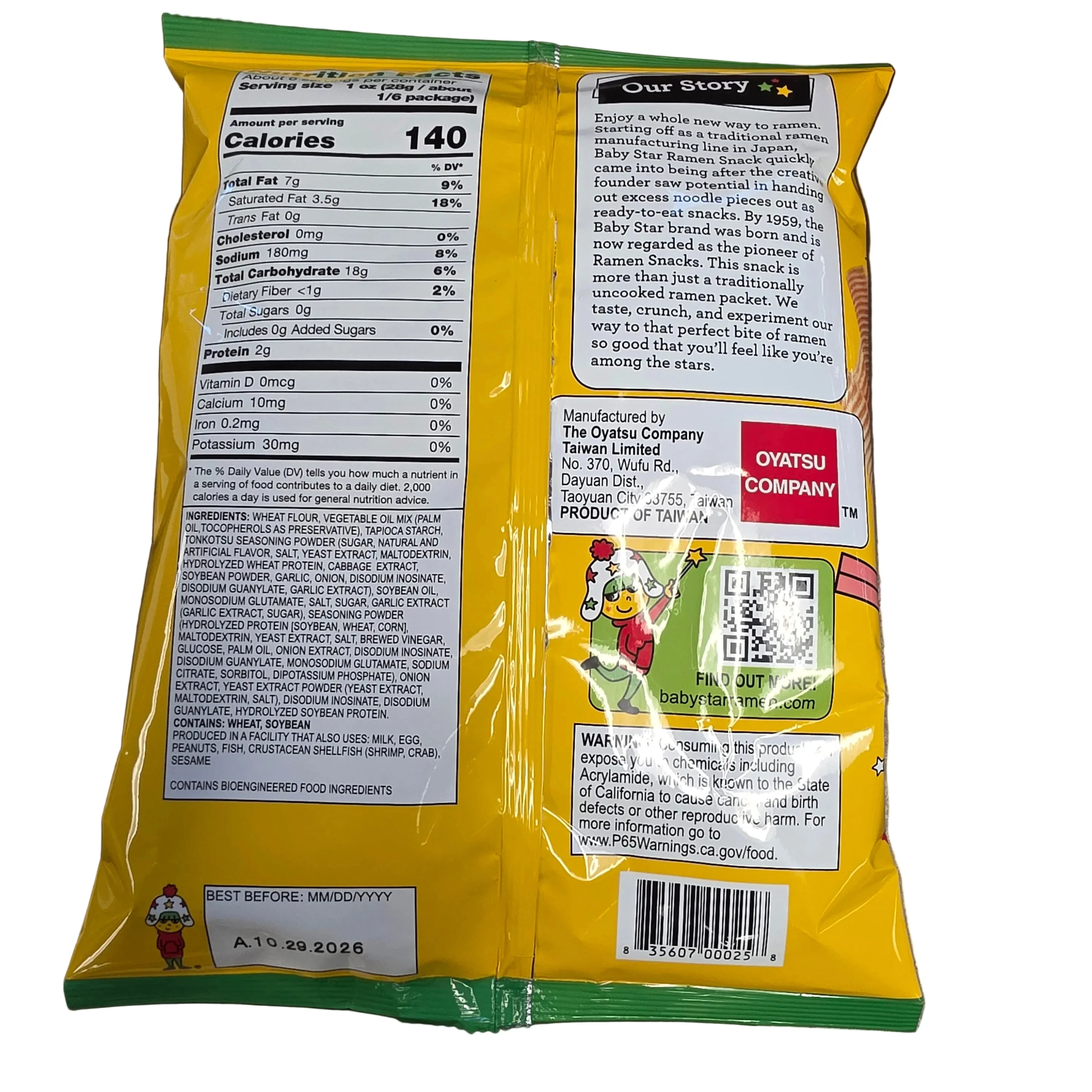 Baby Star Crunchy Ramen Snack Tonkotsu Flavor (Wide) 6oz (170g) - Image 2