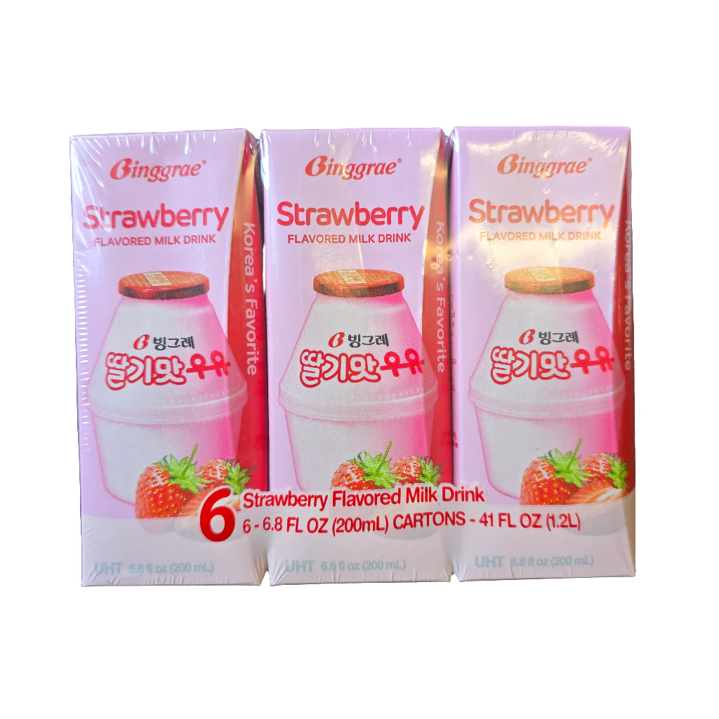 Binggrae Strawberry Flavored Milk Drink (6x 6.8 fl.oz (200 ml)