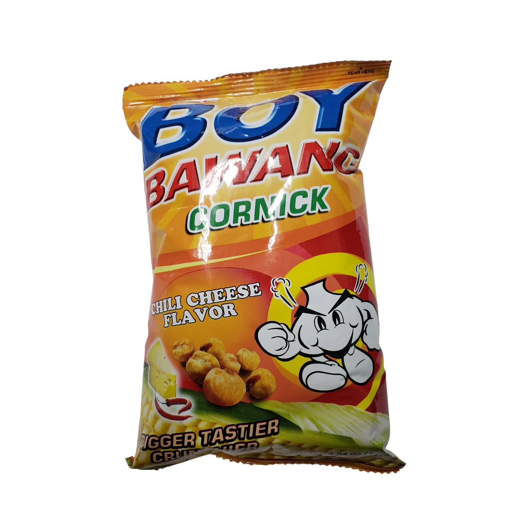 Boy Bawang Cornik (Fried Corn Snacks) Chili Cheese Flavor 3.54 Oz (100 g)