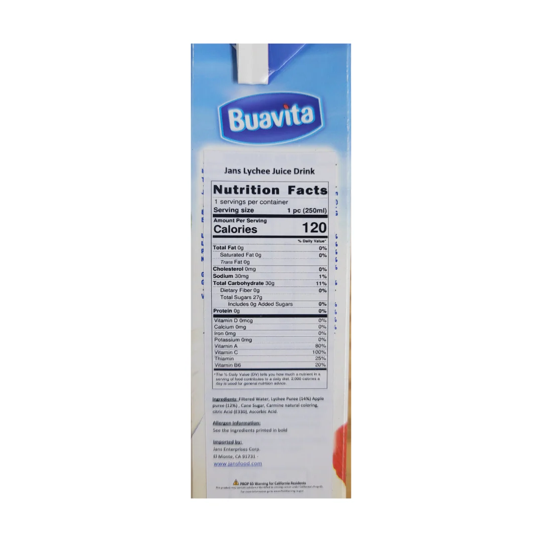 Buavita Lychee Juice 8.28 Oz - Image 2