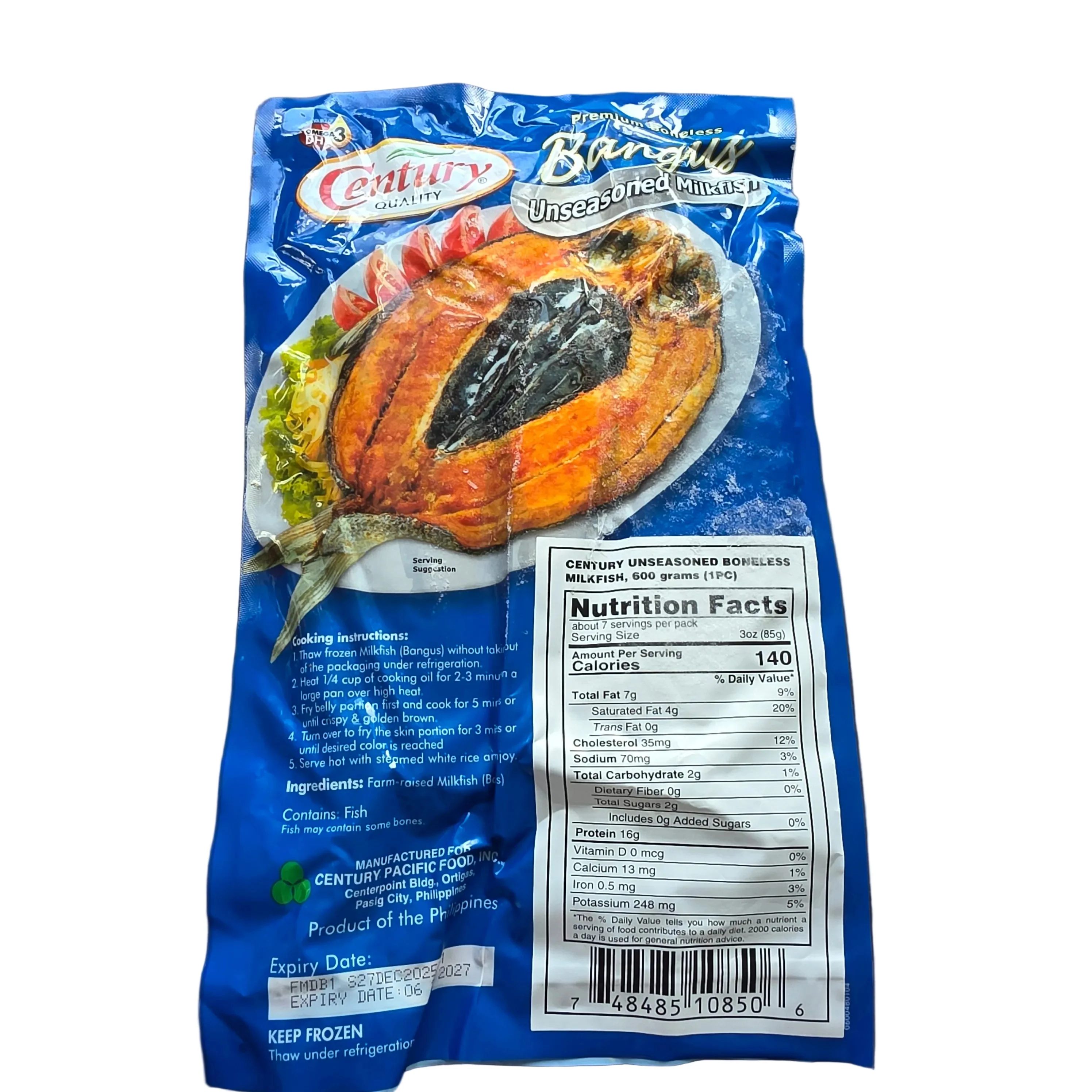 Century Bangus Premium Boneless Unseasoned Milkfish Frozen 600g - Image 2