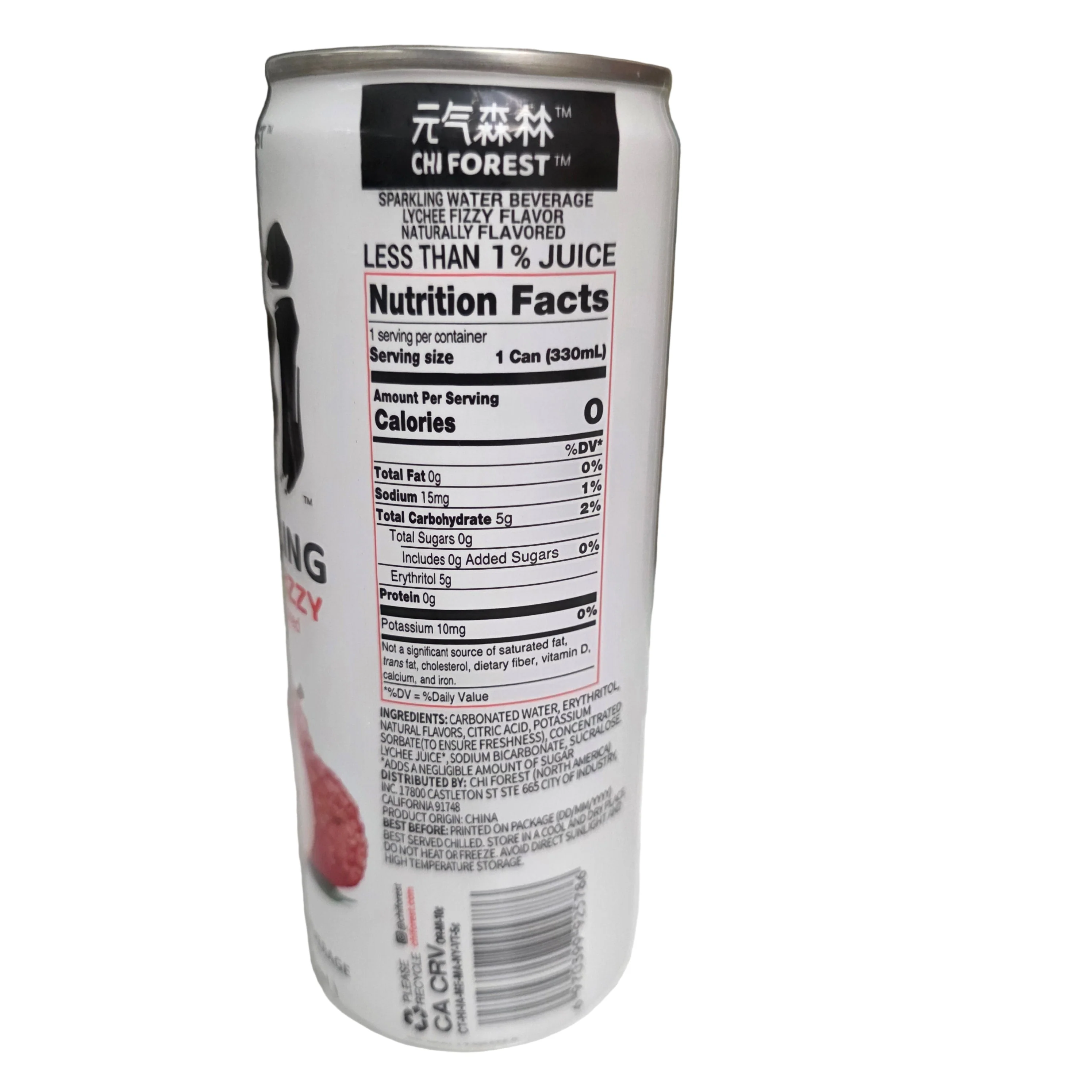 Chi Sparkling Water Beverage Lychee Fizzy Flavored 330ml - Image 2