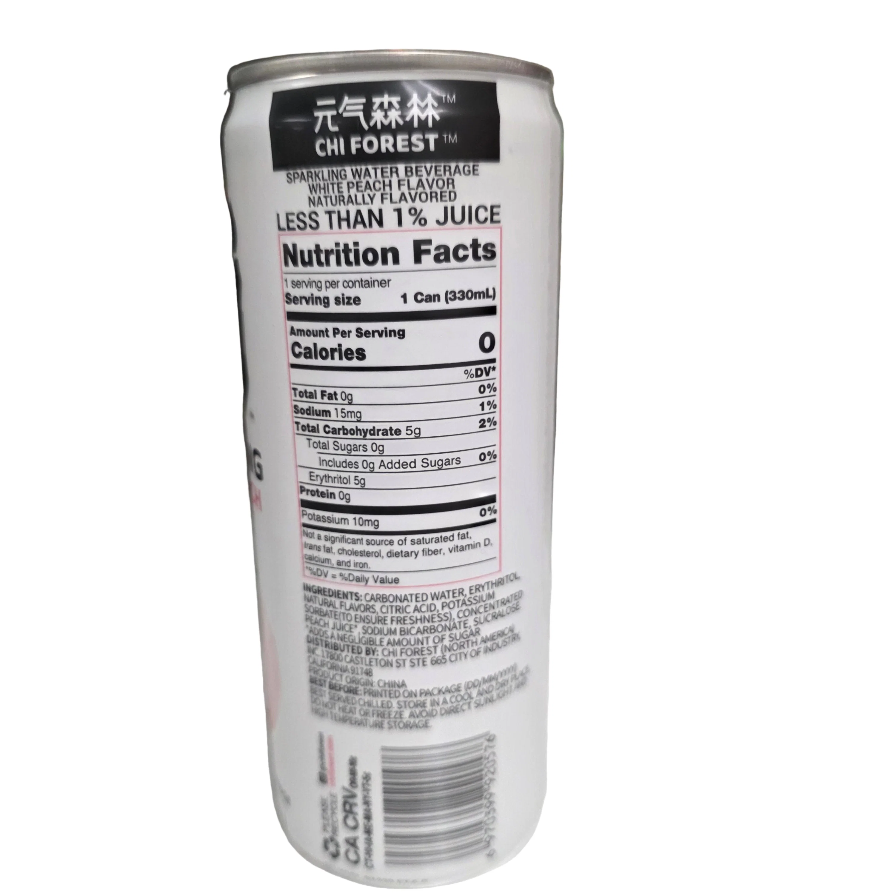 Chi Sparkling Water Beverage White Peach Flavored 330ml - Image 2
