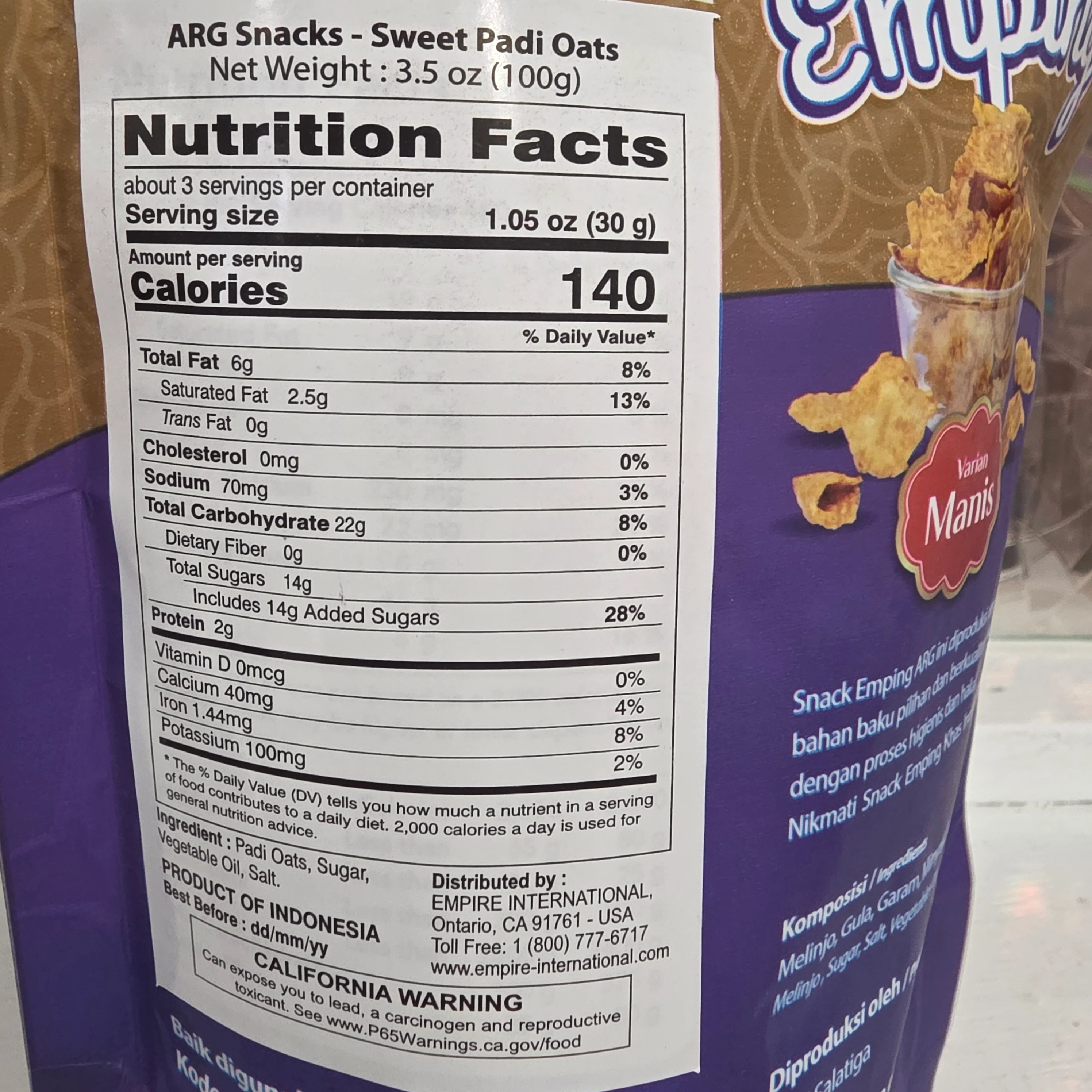 ARG Snacks Emping Manis(Padi Oat Crackers Sweet) 100 g - Image 2