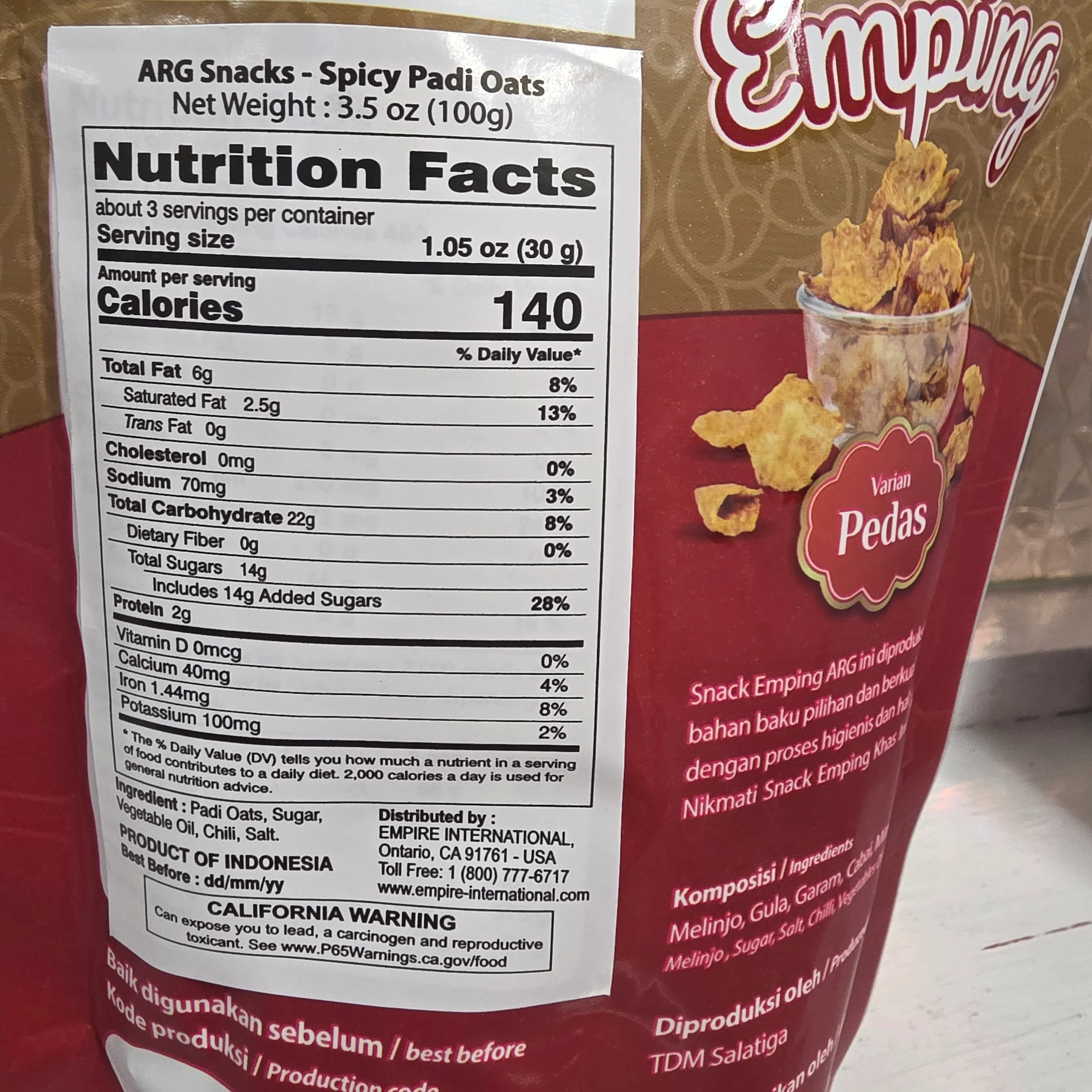 ARG Snacks Emping Pedas(Padi Oat Crackers Hot) 100 g - Image 2