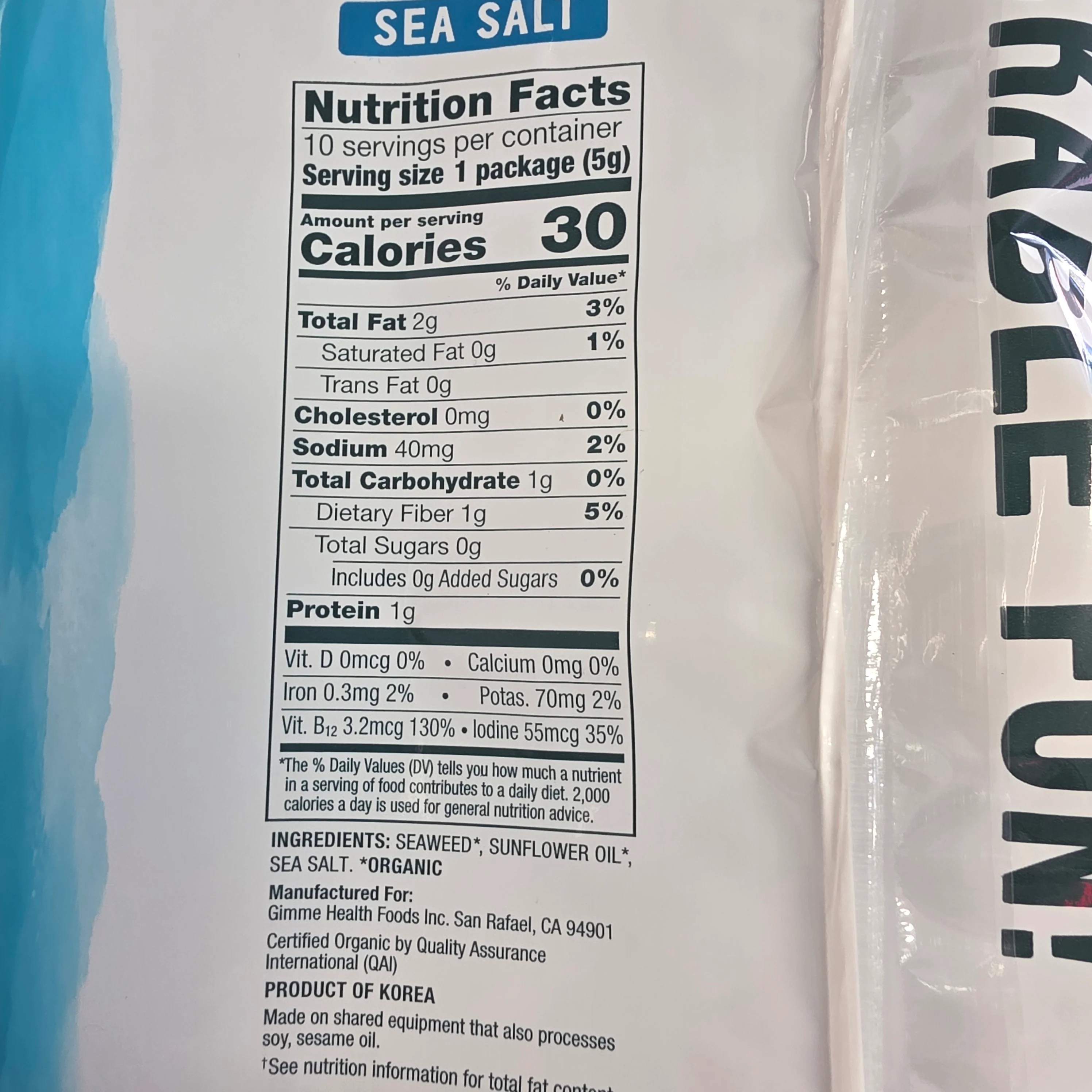 Gimme Roasted Seaweed Snacks Sea Salt 5g - Image 2