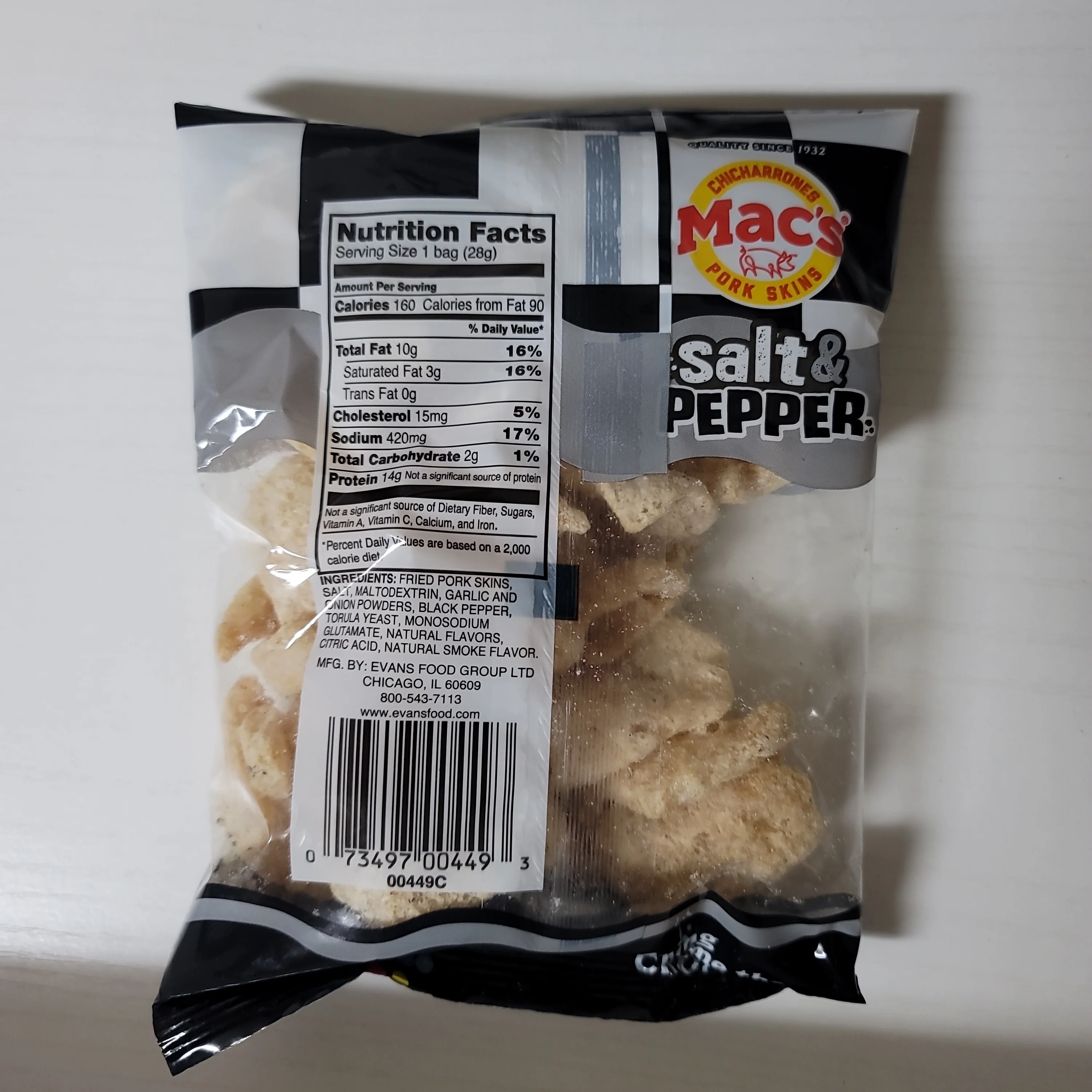 Mac's Chicharrones Fried Pork Skin Salt & Pepper 1 Oz (28 g) - Image 2