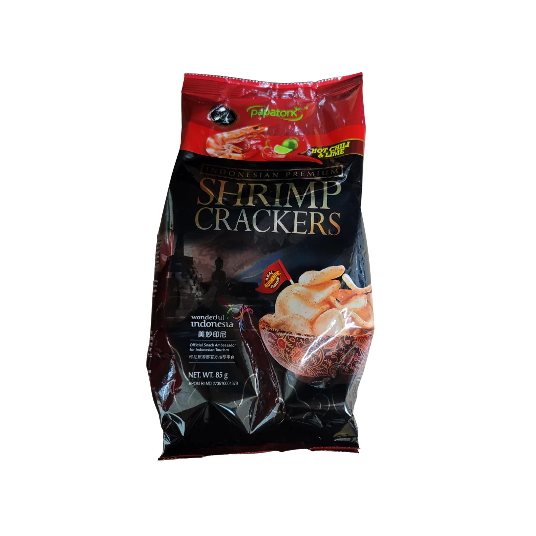 Papatonk Indonesian Premium Shrimp Crackers 85 g Hot Chili & Lime ( Ready to Eat)