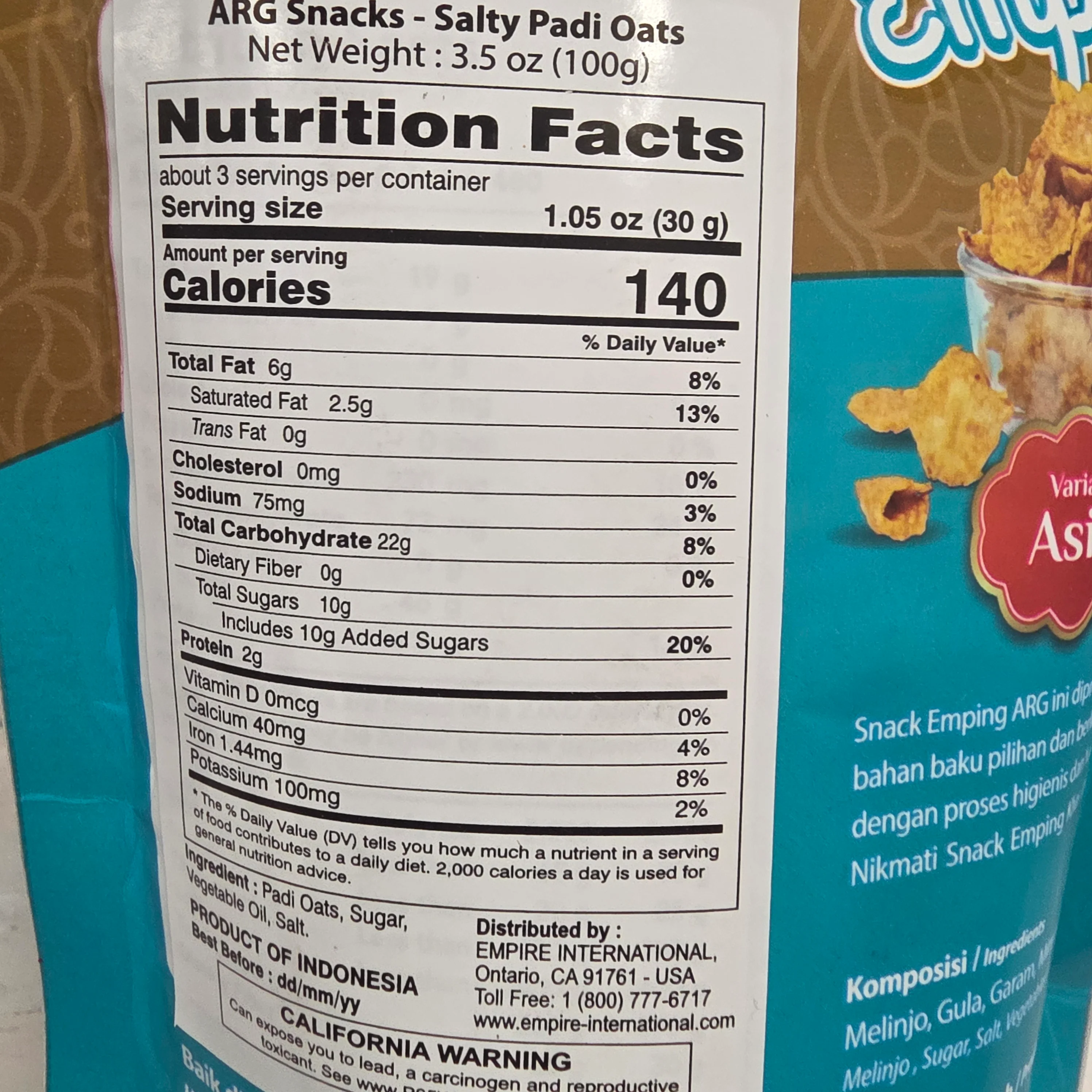 ARG Snacks Emping Asin (Padi Oat Crackers Salty) 100 g - Image 2