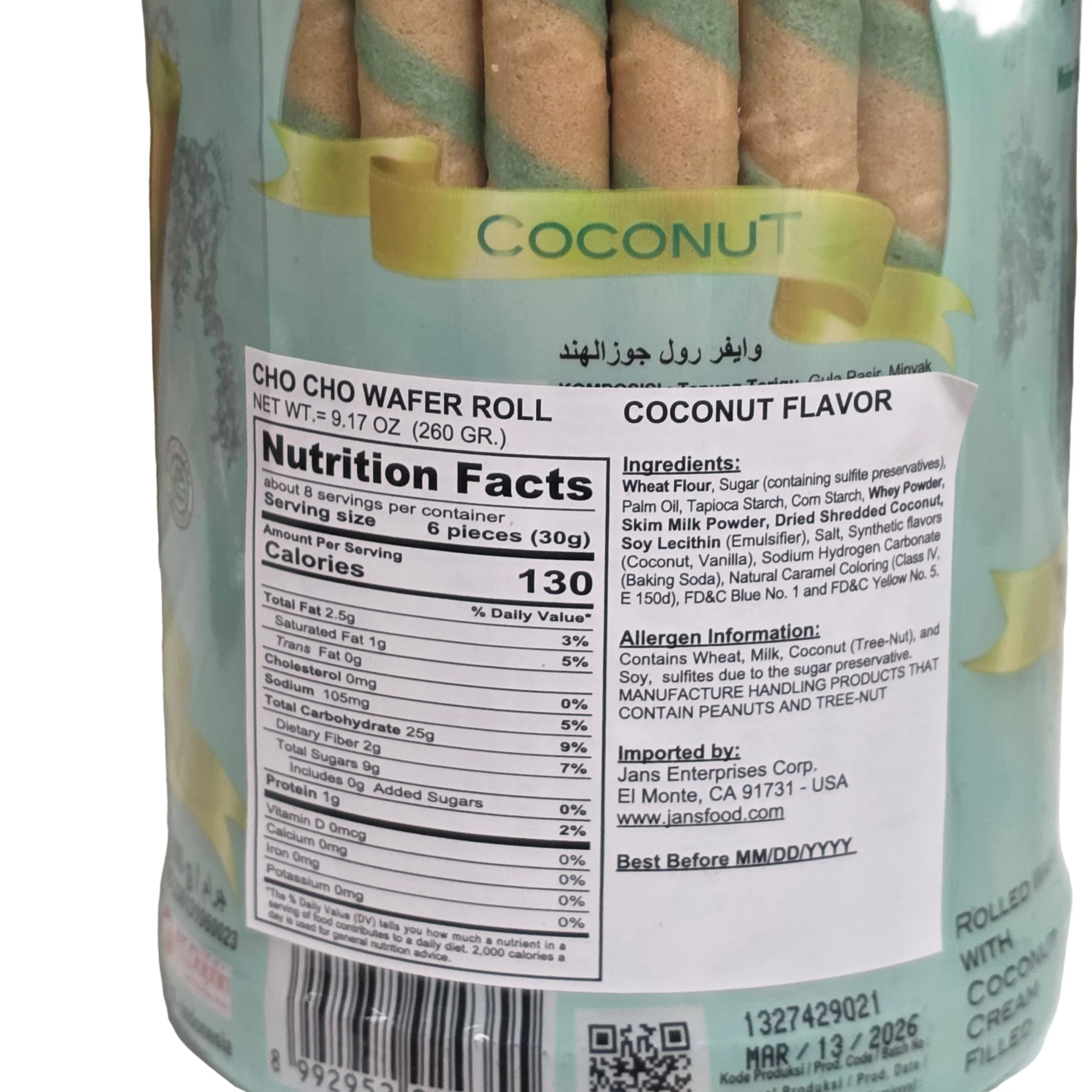 Dolphin Cho Cho Wafer Roll Coconut 9.17 Oz - Image 2