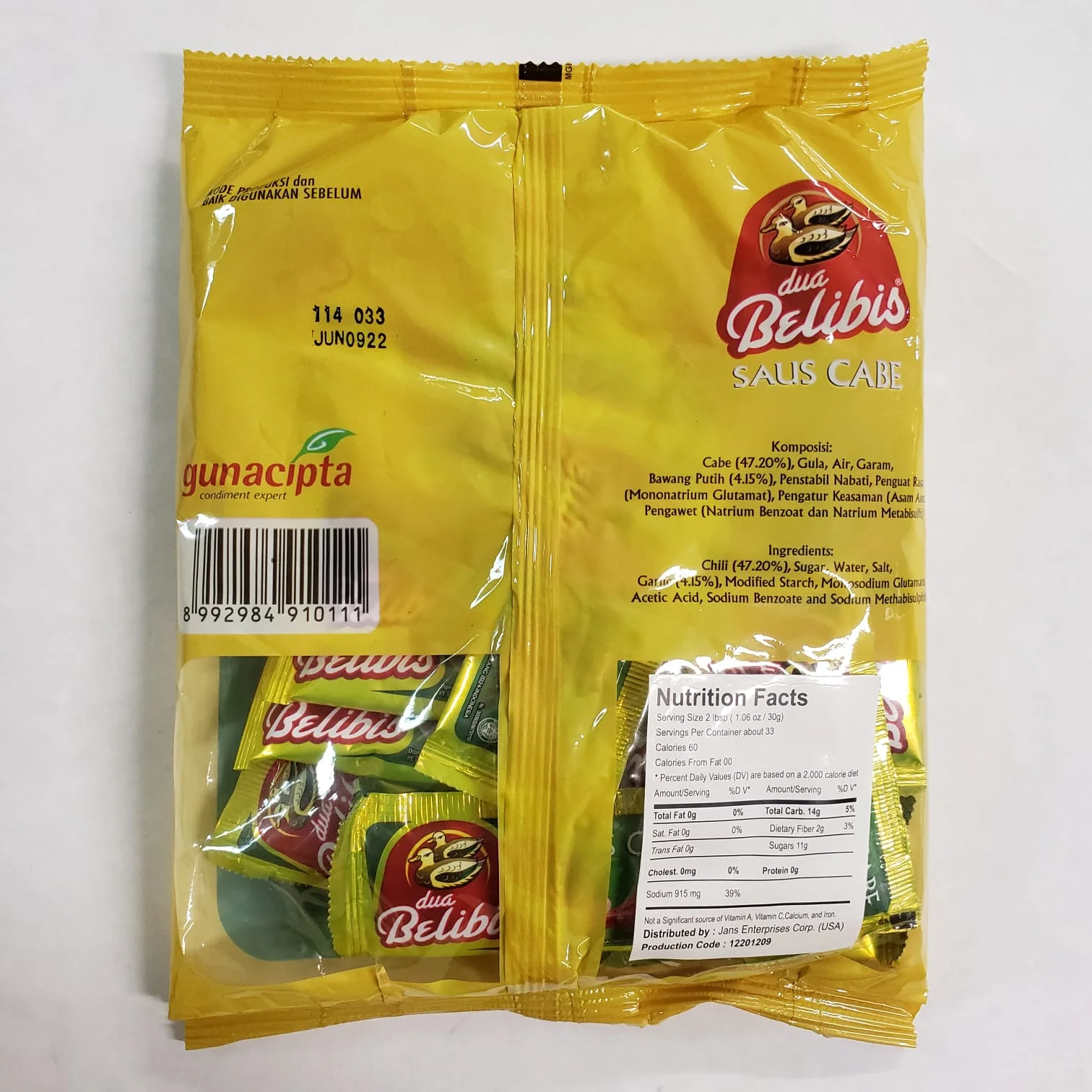 Dua Belibis Sambal sachet (24 sachets x0.28oz) - Image 2
