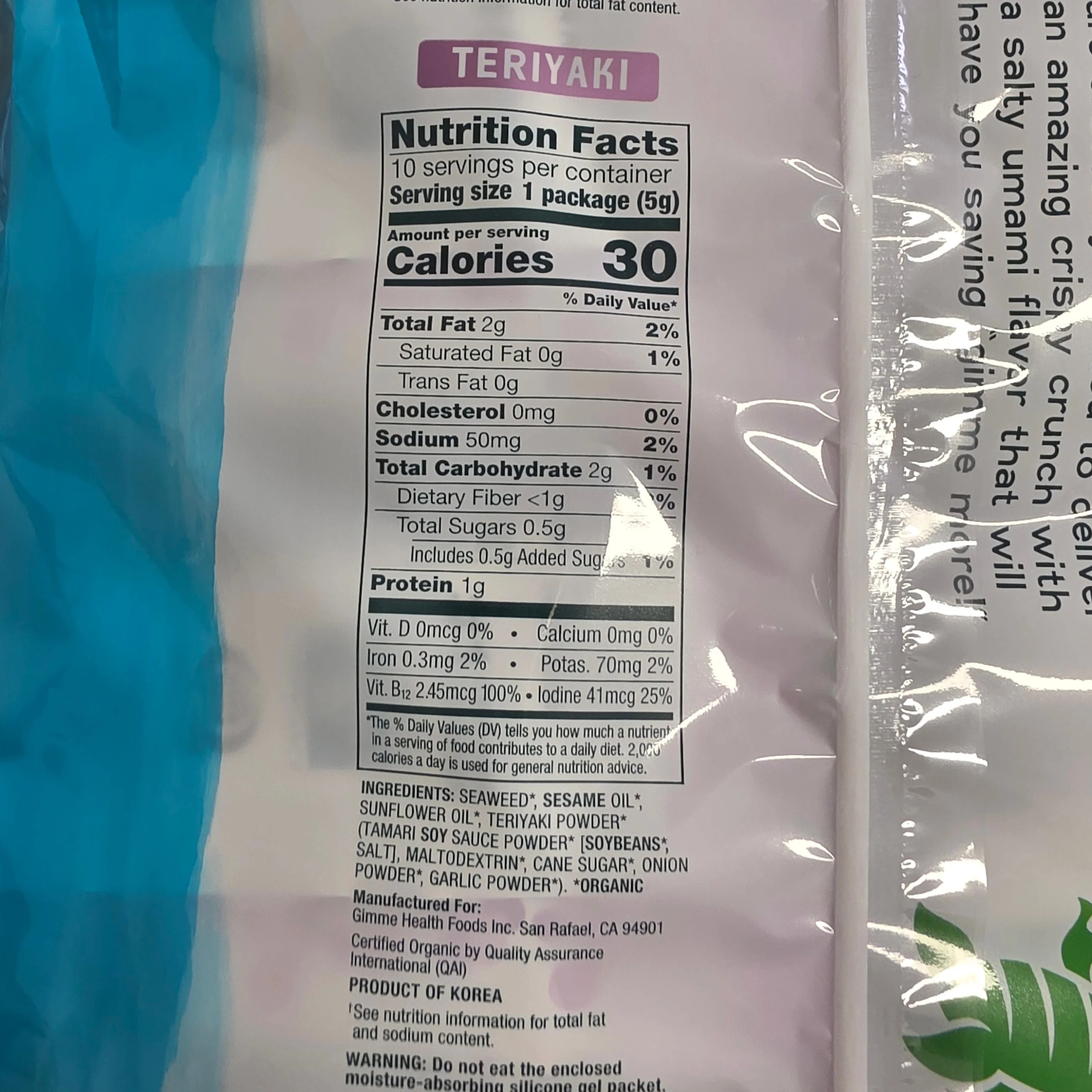 Gimme Roasted Seaweed Snacks Teriyaki 5g - Image 2