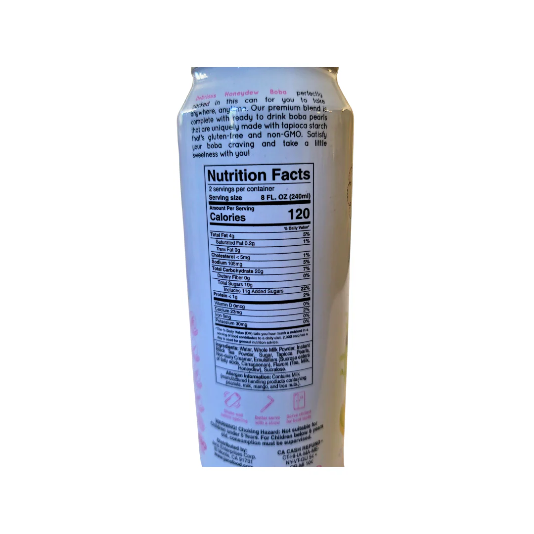 Jans Boba Milk Tea Honeydew Drink 16.6 Oz - Image 2