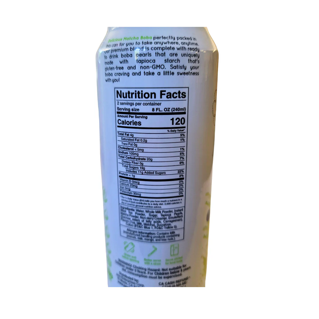 Jans Boba Milk Tea Matcha Drink 16.6 Oz - Image 2