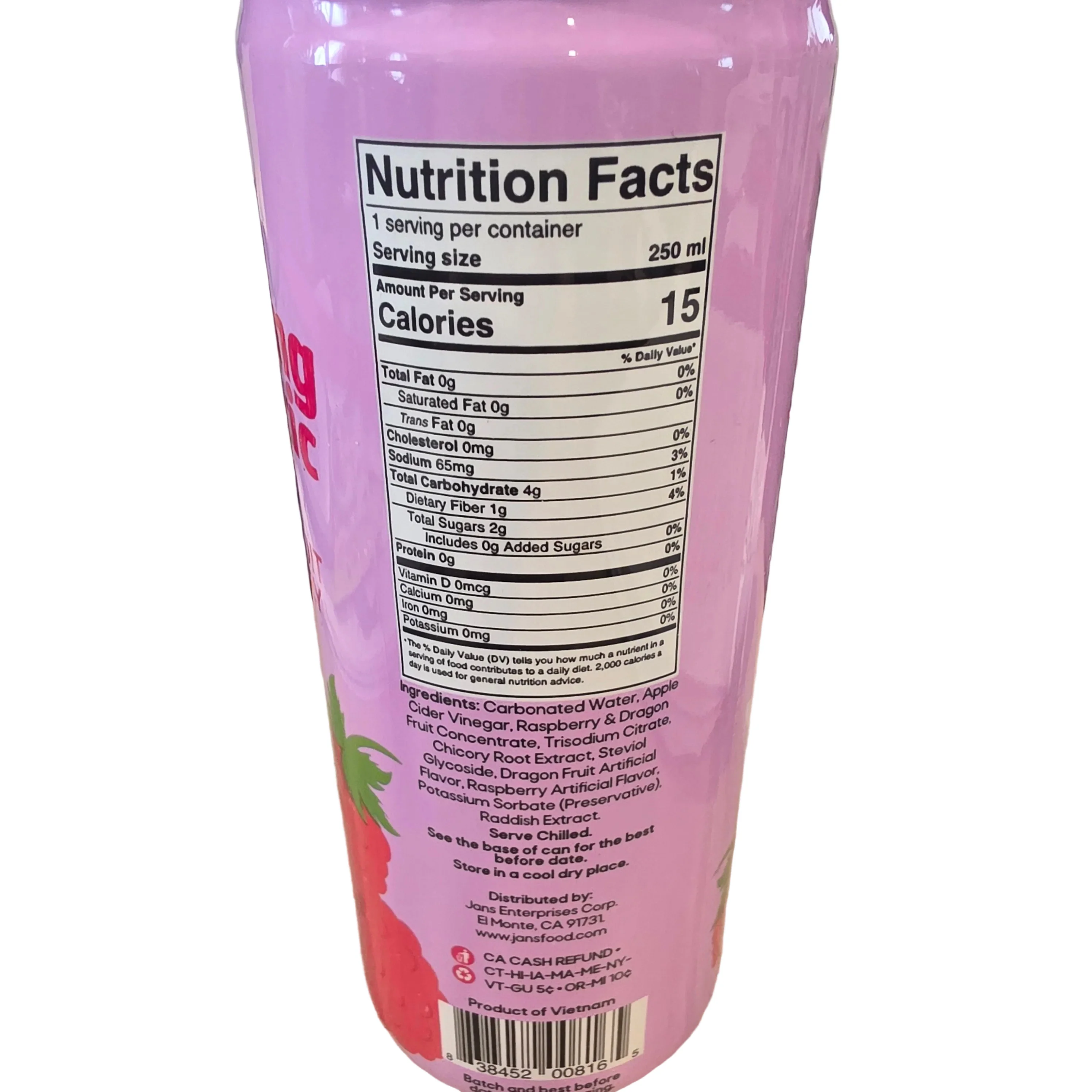 Jans Sparkling Dragon Fruit & Raspberry Juice (Prebiotic) 8.4oz (250ml) - Image 2