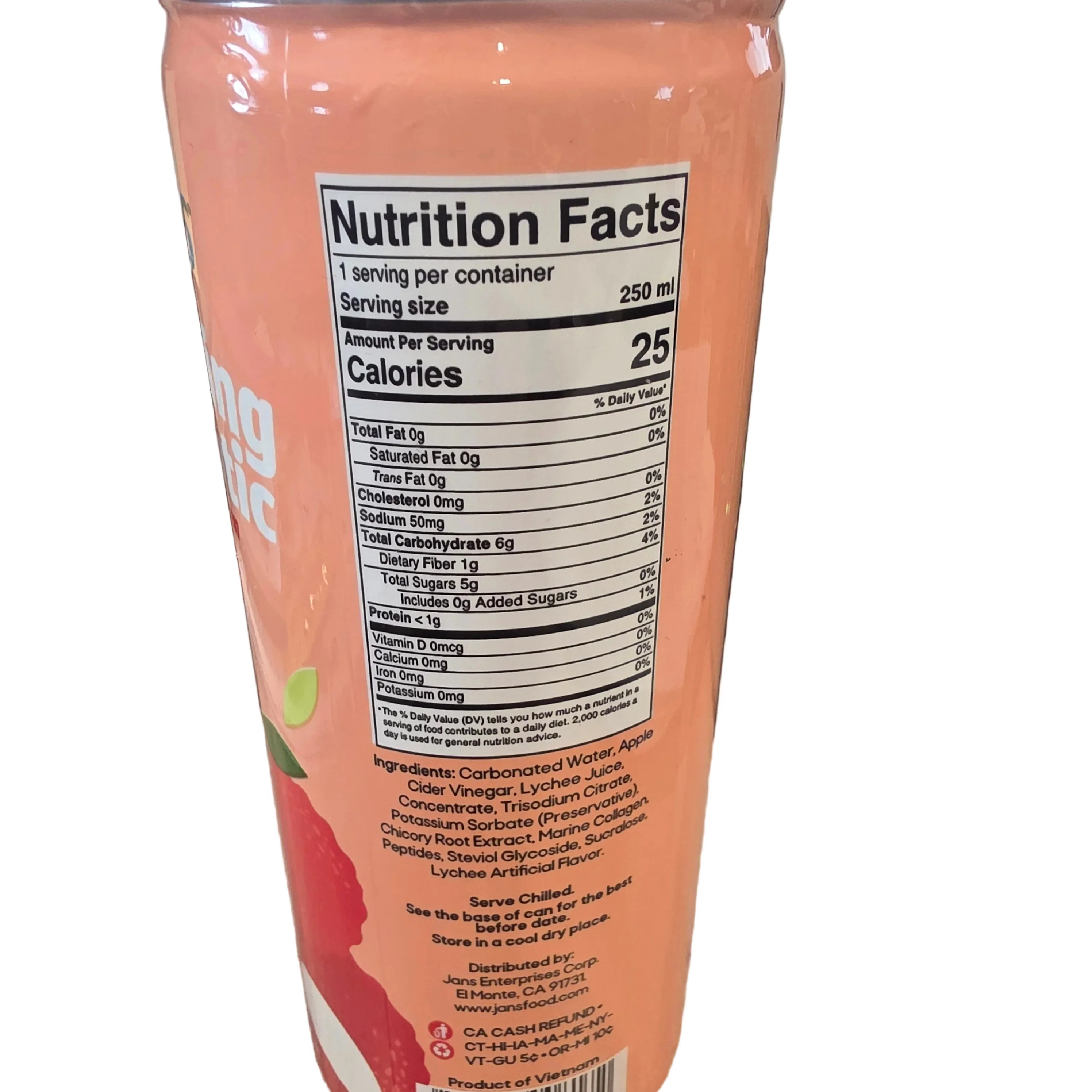 Jans Sparkling Lychee Juice (Prebiotic & Collagen) 8.4oz (250ml) - Image 2