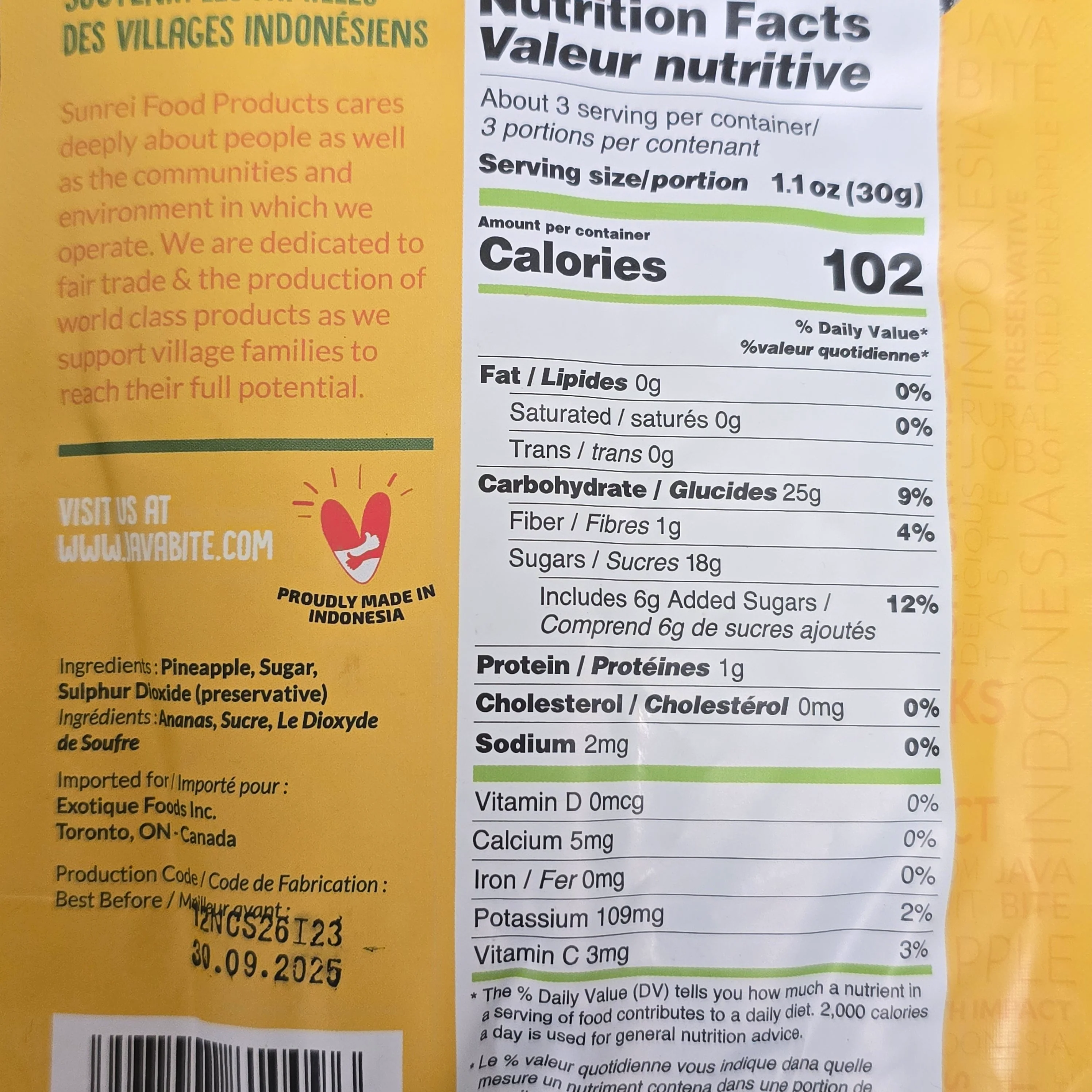 Java Bite Dehydrated Fruit Pineapple 3 Oz (85 g) - Image 2