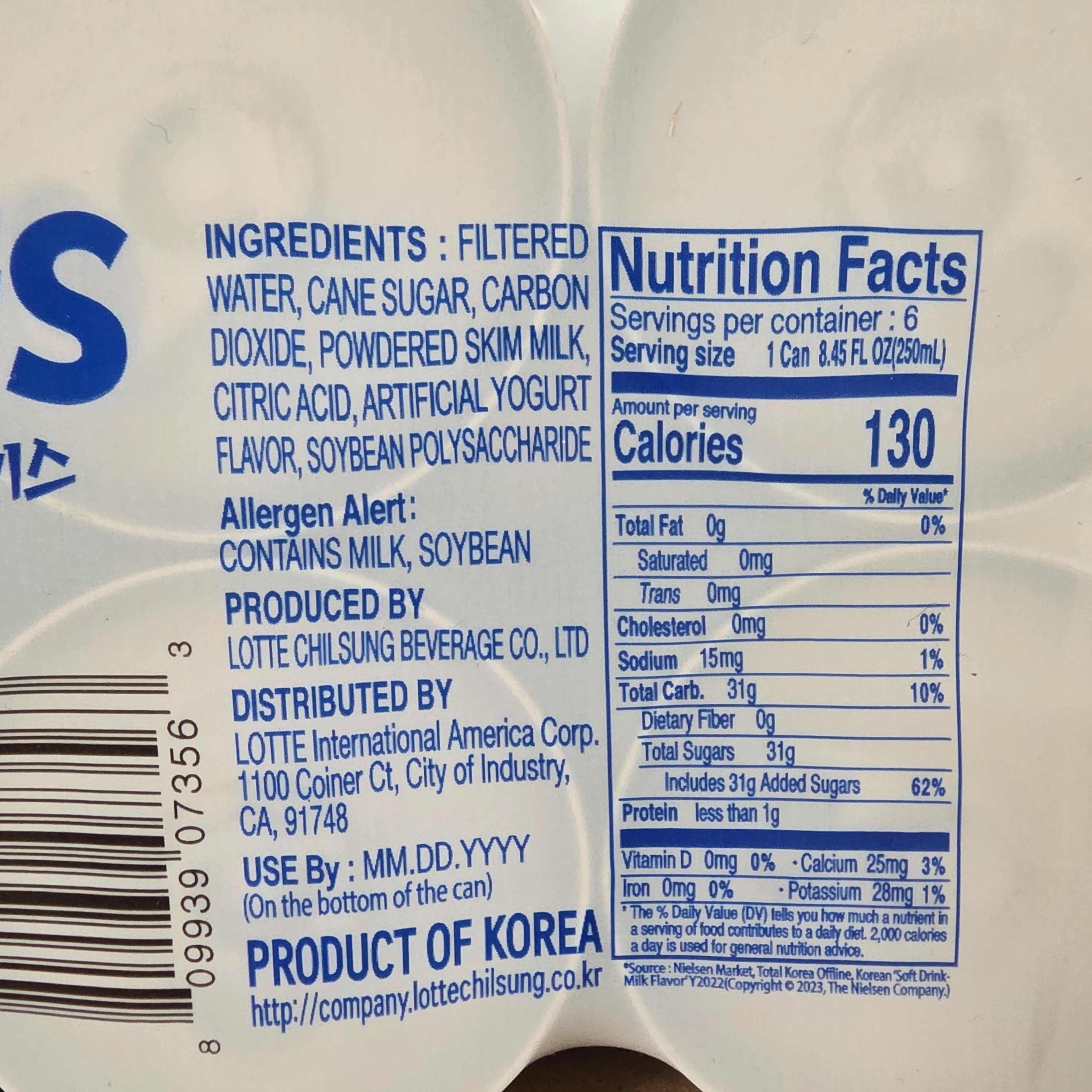Lotte Milkis Original Carbonated Drink 8.45 fl oz (250 ml) Pack of 6 - Image 2