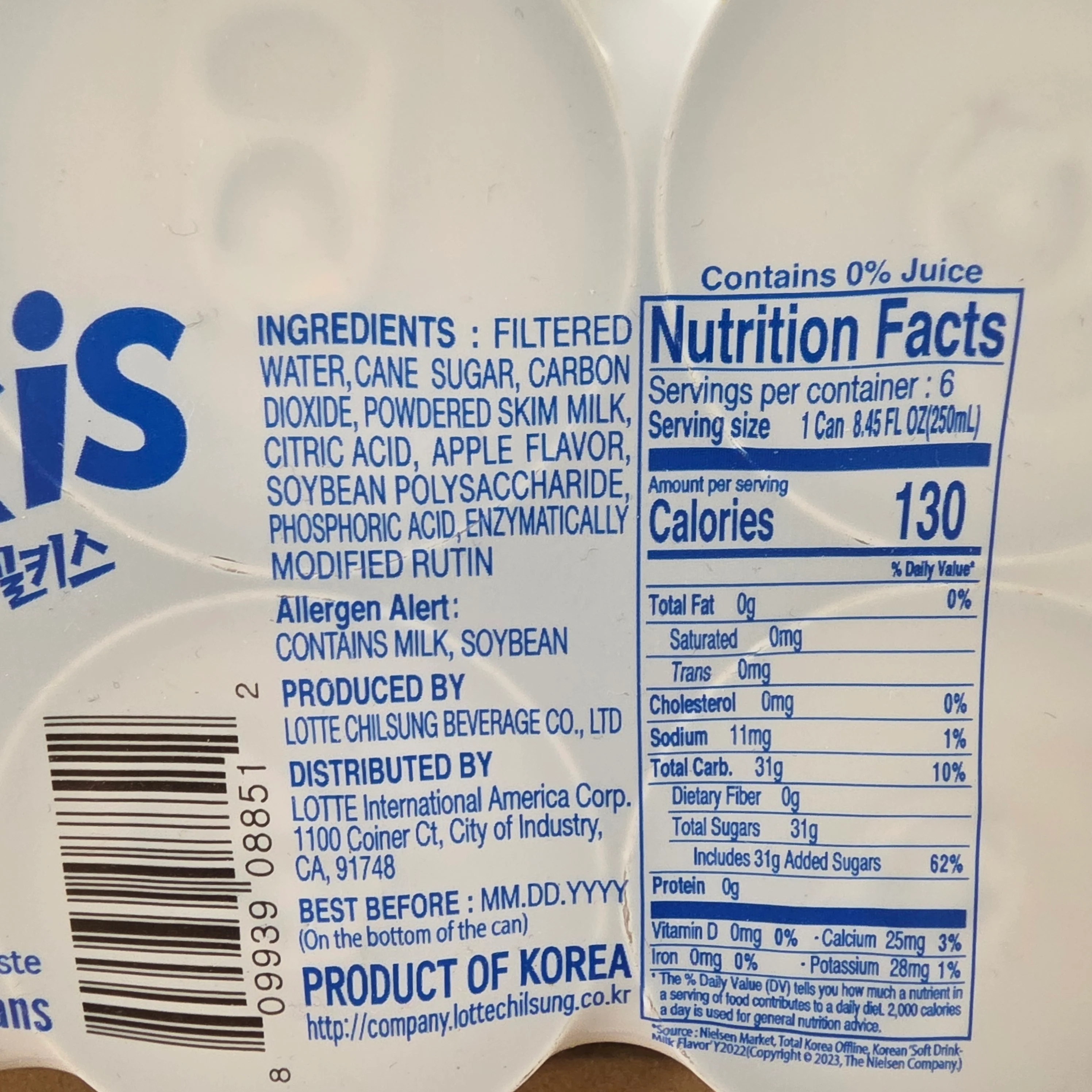 Lotte Milkis Apple Carbonated Drink 8.45 fl oz (250 ml) Pack of 6 - Image 2