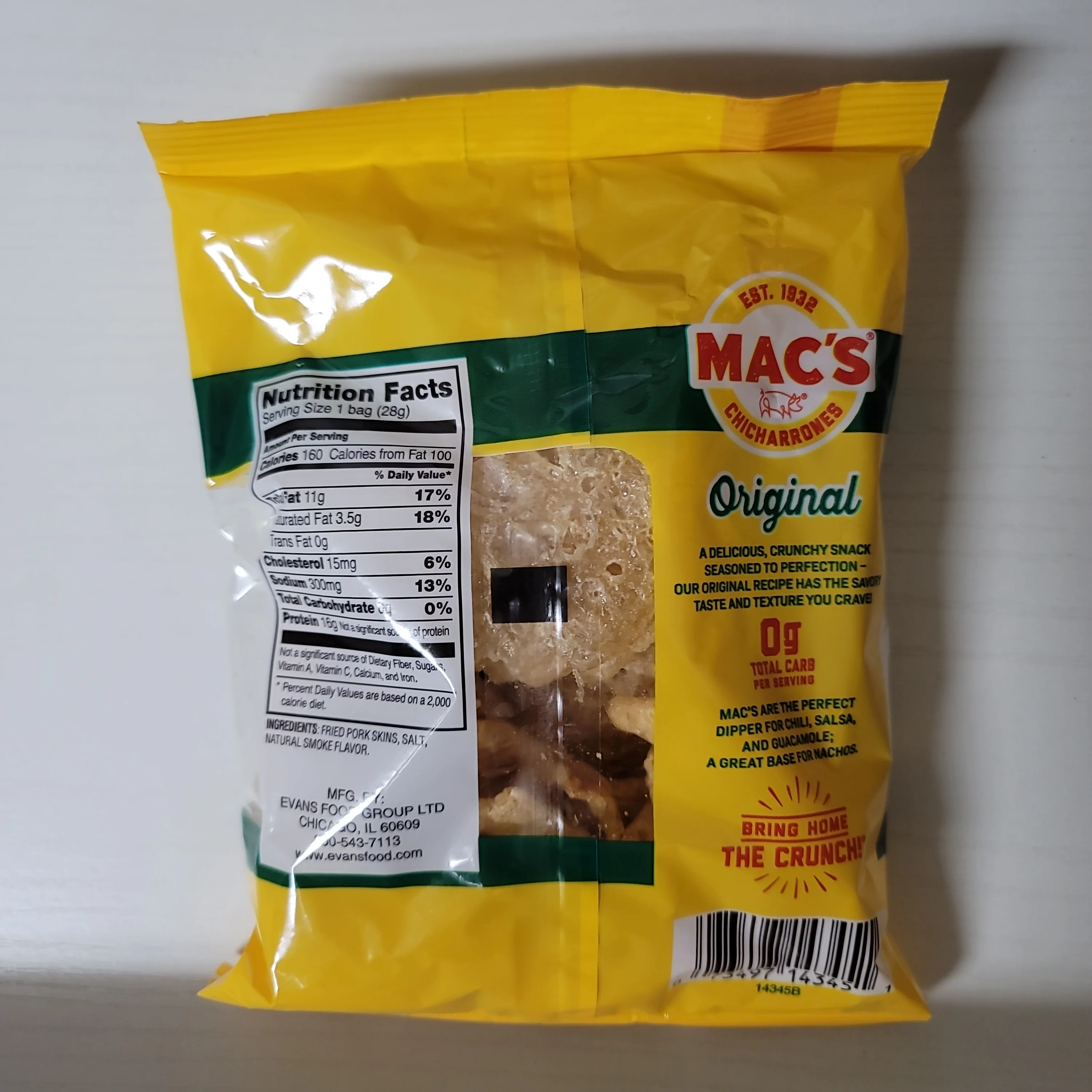 Mac's Chicharrones Fried Pork Skin Original Flavor 1 Oz (28 g) - Image 2