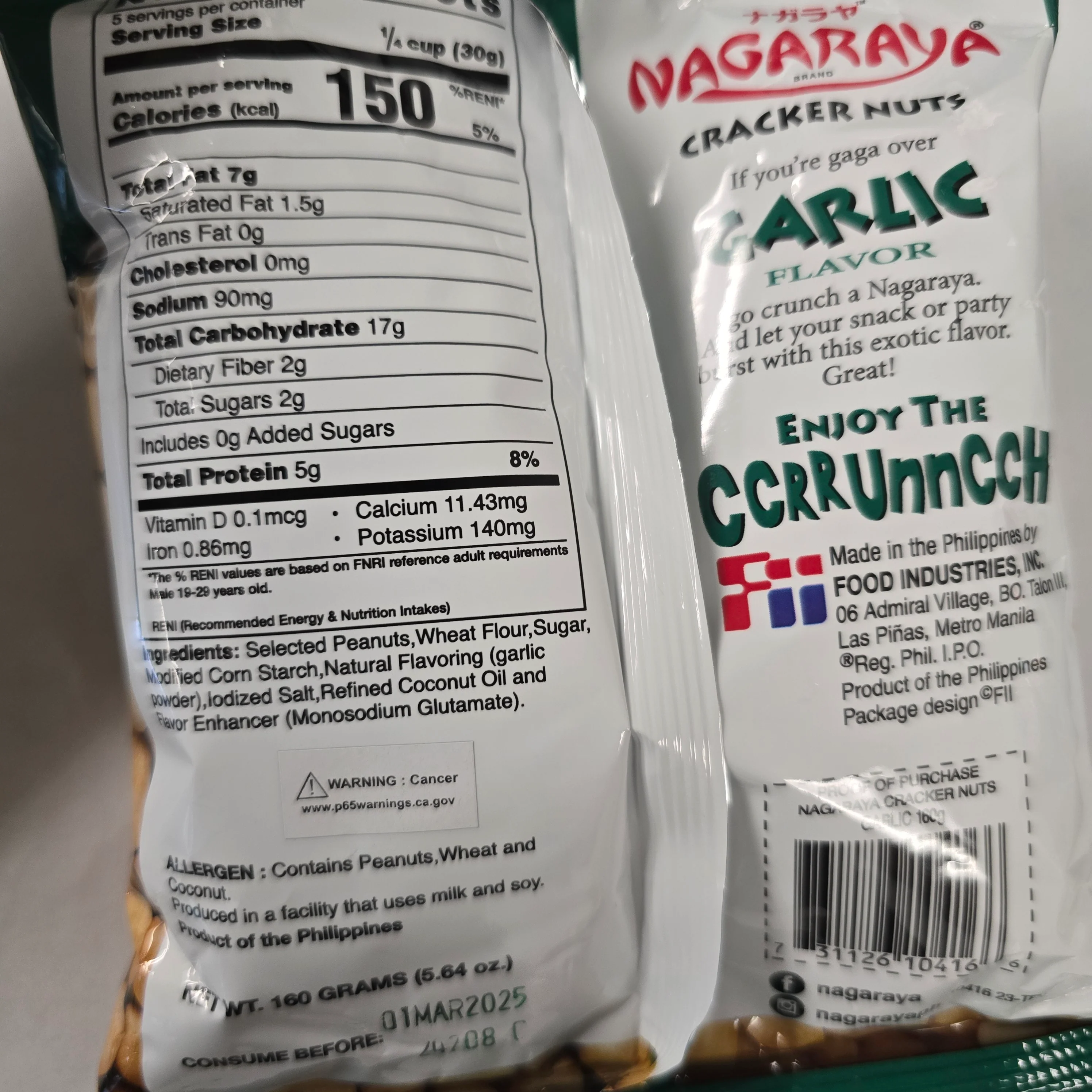 Nagaraya Coated Peanuts Garlic 5.64 Oz (160 g) - Image 2