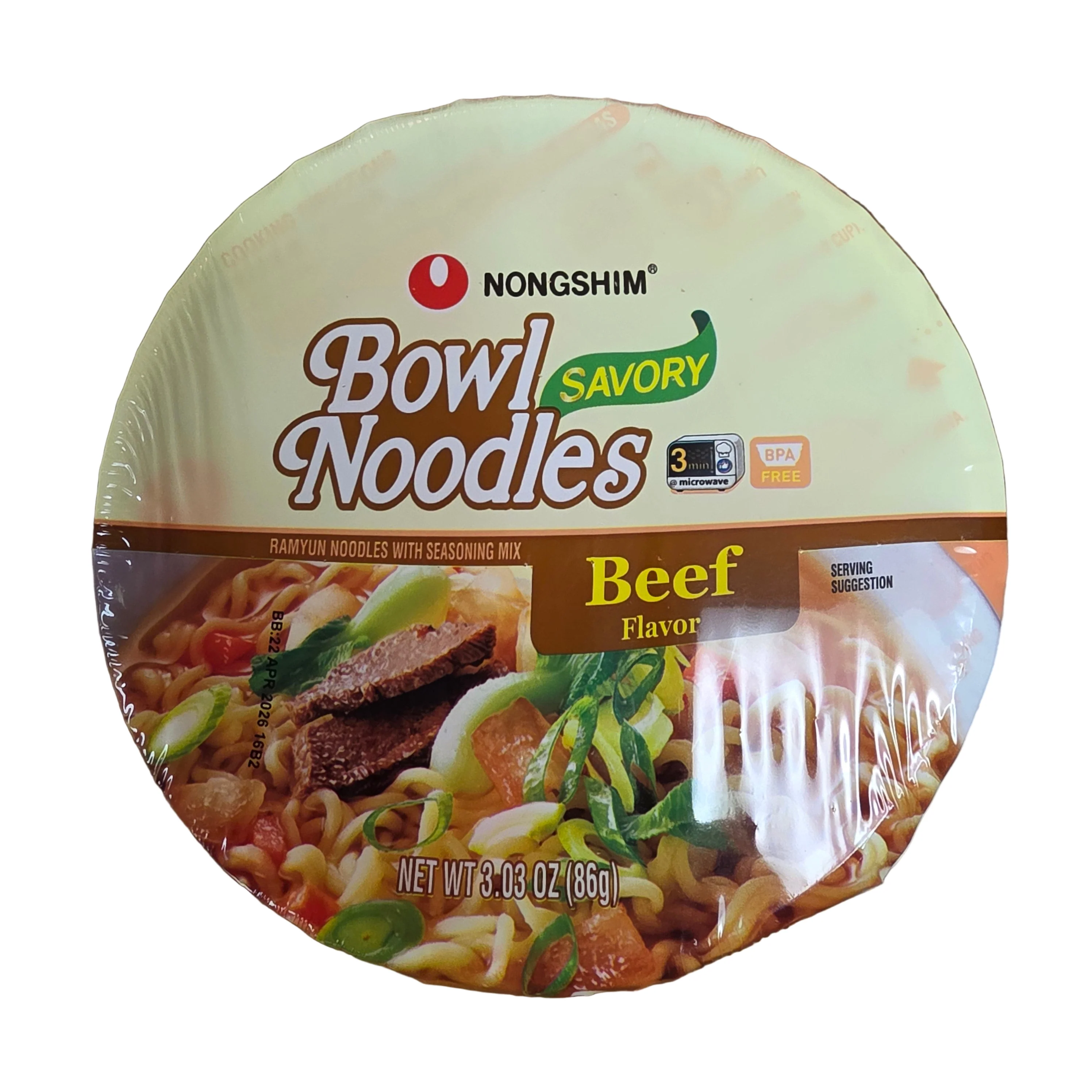 Nongshim Bowl Noodle Savory Beef Flavor 3.03 Oz (86 g) - Image 2