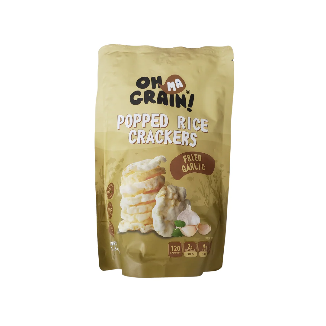 Oh Ma Grain Popped Rice Crackers Fried Garlic 1.5 Oz