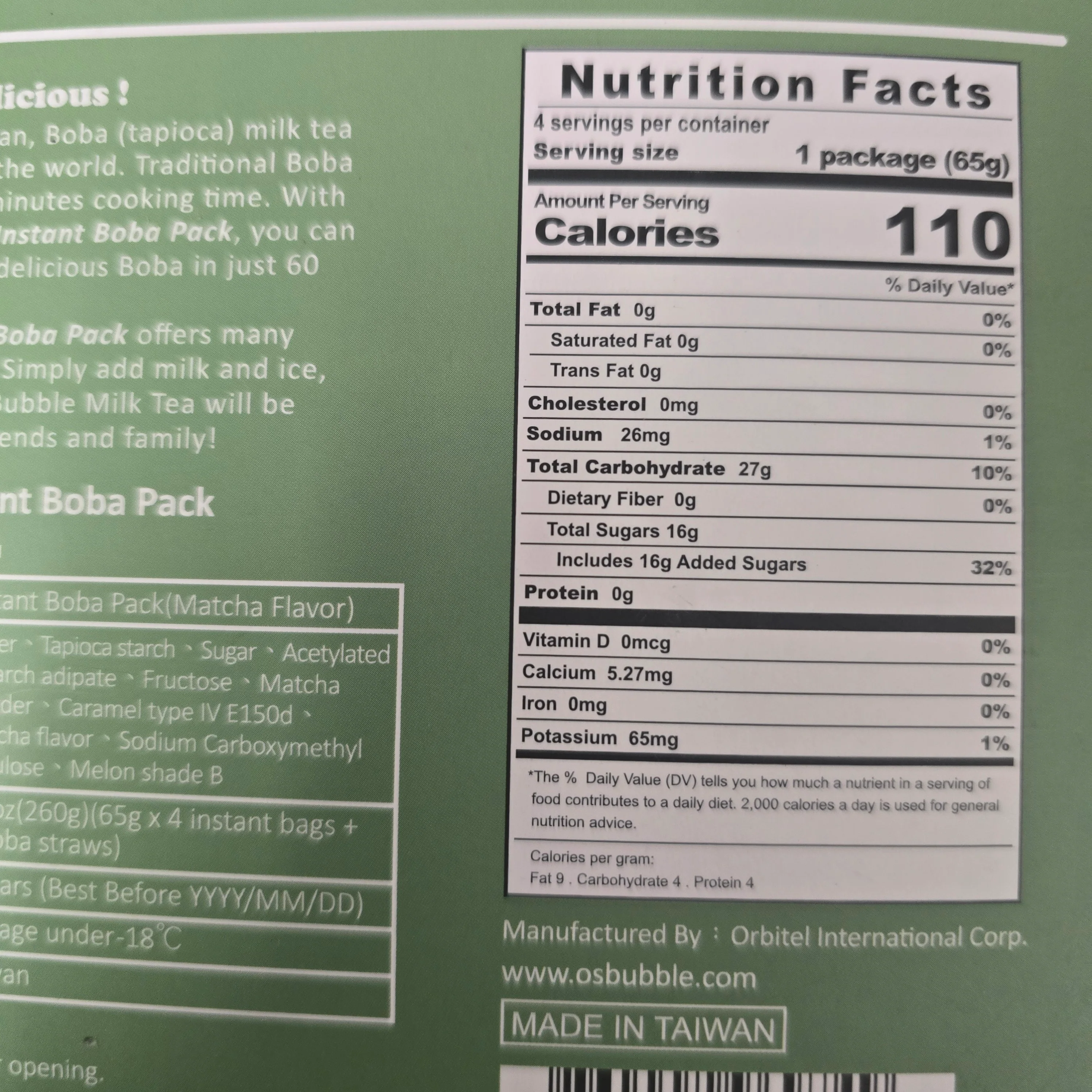 O'S Bubble Matcha Boba Kit 4P 9.2 Oz - Image 2