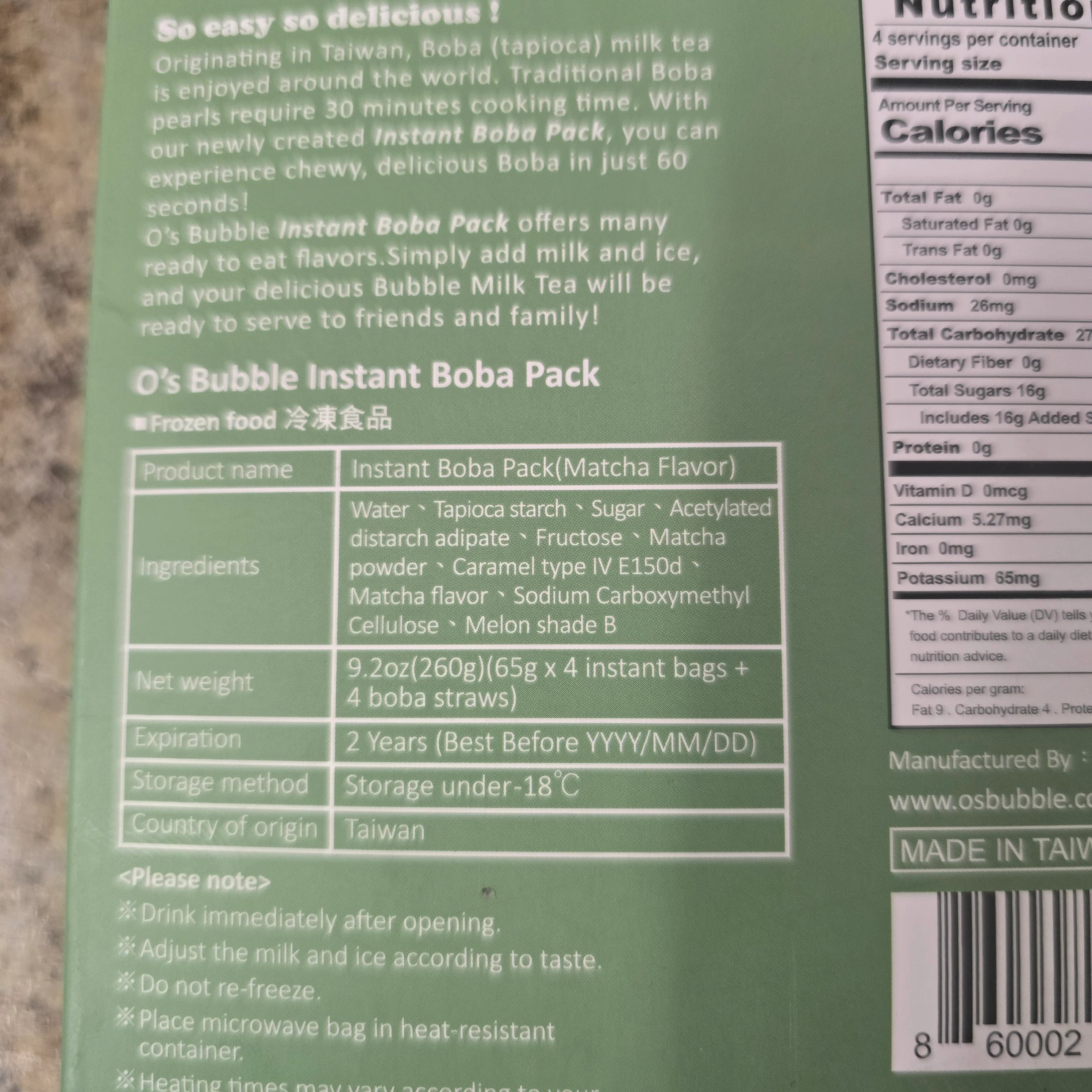O'S Bubble Matcha Boba Kit 4P 9.2 Oz - Image 3