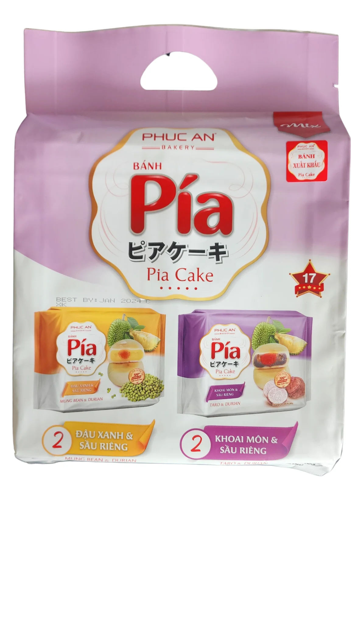 Phuc An Pia Cake Mixed (2 pk Mungbean &Durian) & (2 Taro &Durian)