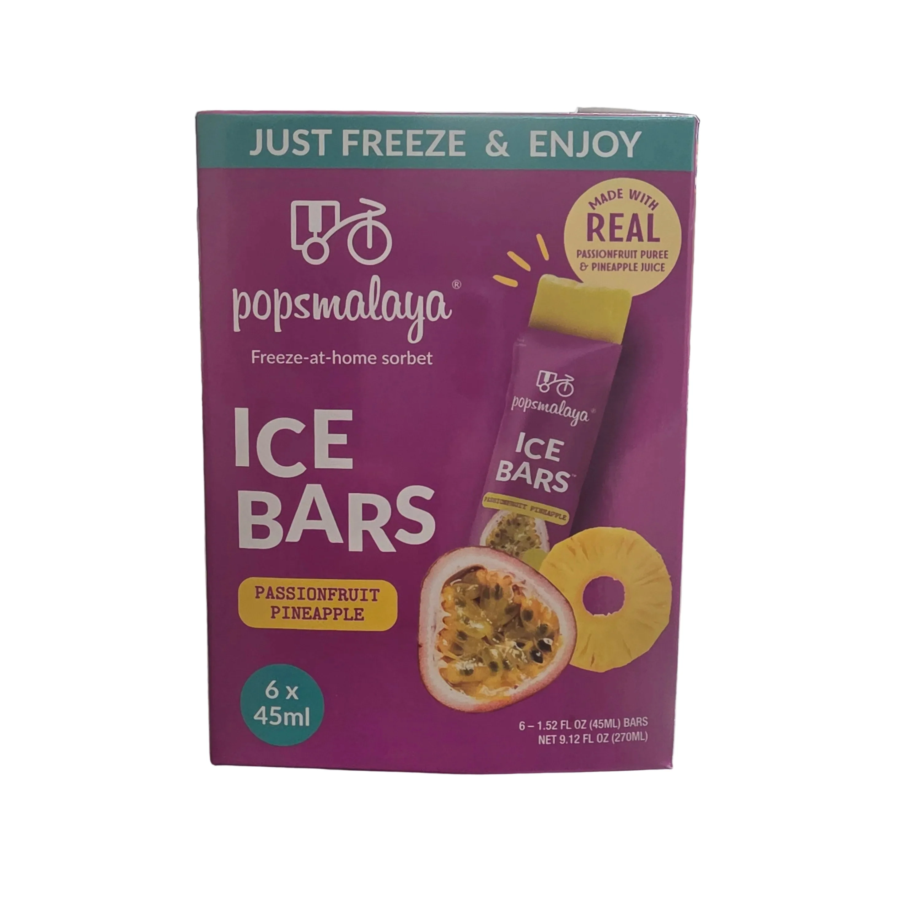 Popsmalaya Ice Bars Passionfruit Pineapple 6 x 45 ml