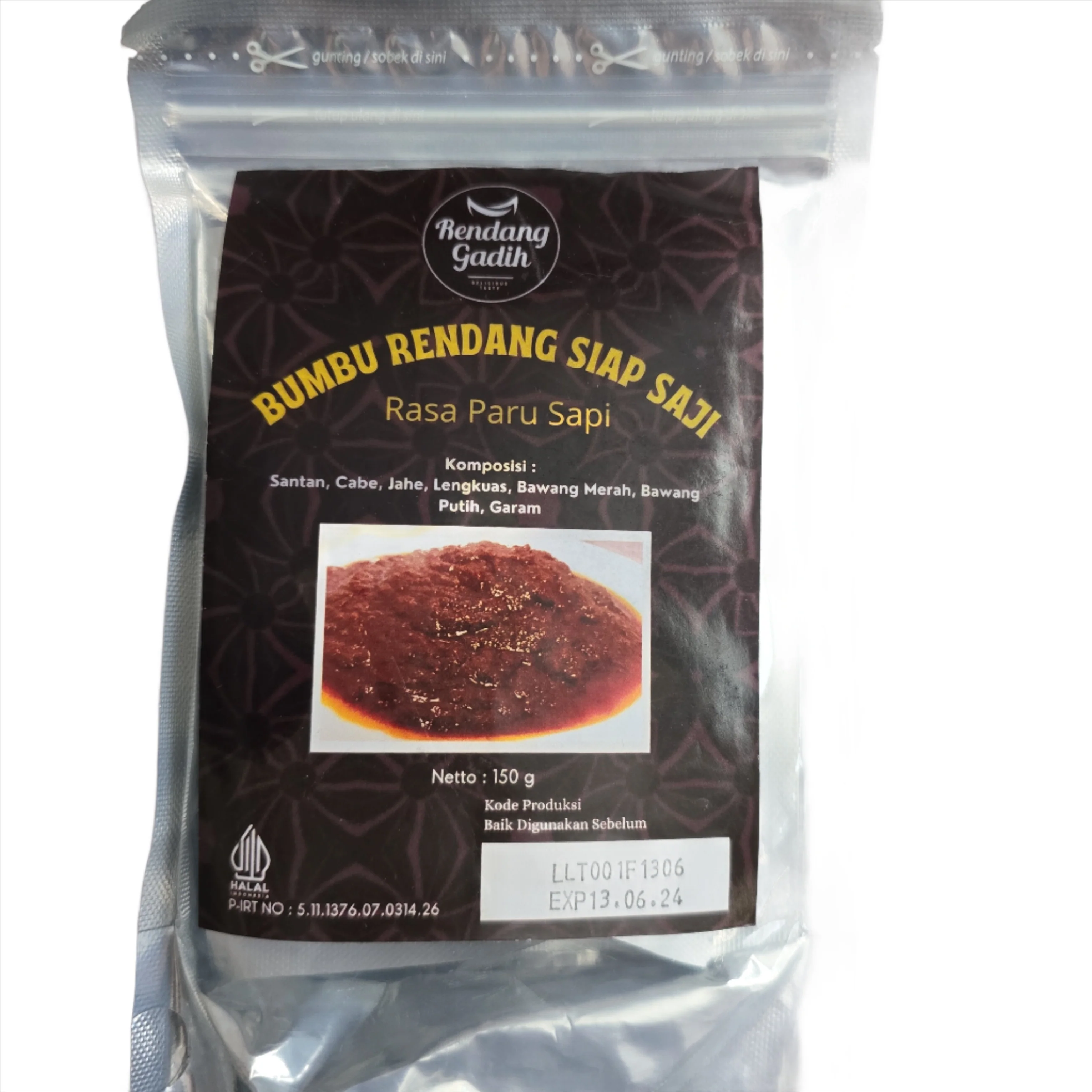 Rendang Gadih Bumbu Rendang Siap Saji Rasa Paru Sapi 150 g