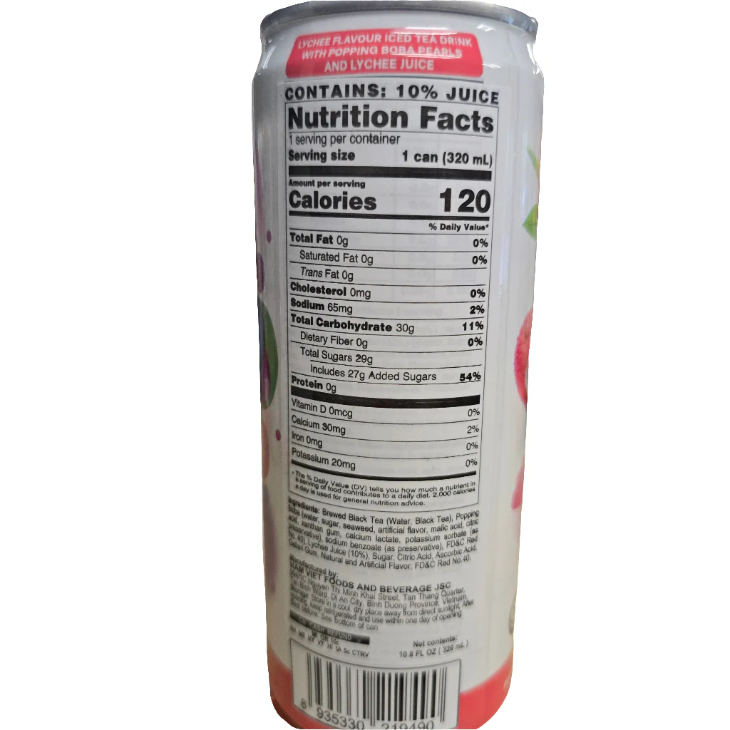 Vinut Popping Boba Bubble Tea Lychee 320 ml - Image 2