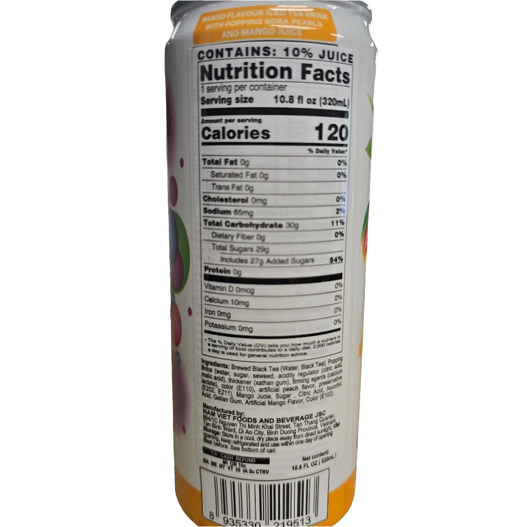 Vinut Popping Boba Bubble Tea Mango 320 ml - Image 2