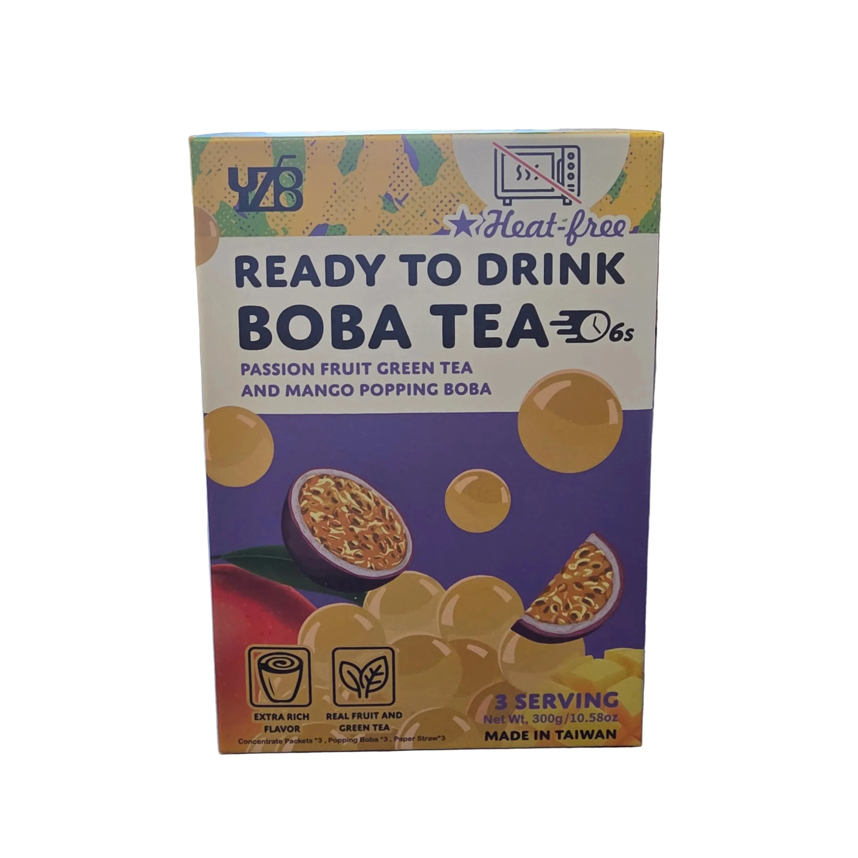 YZB Ready to Drink Boba Passion Fruit Green Tea and Mango Popping Boba Kit (300 g)