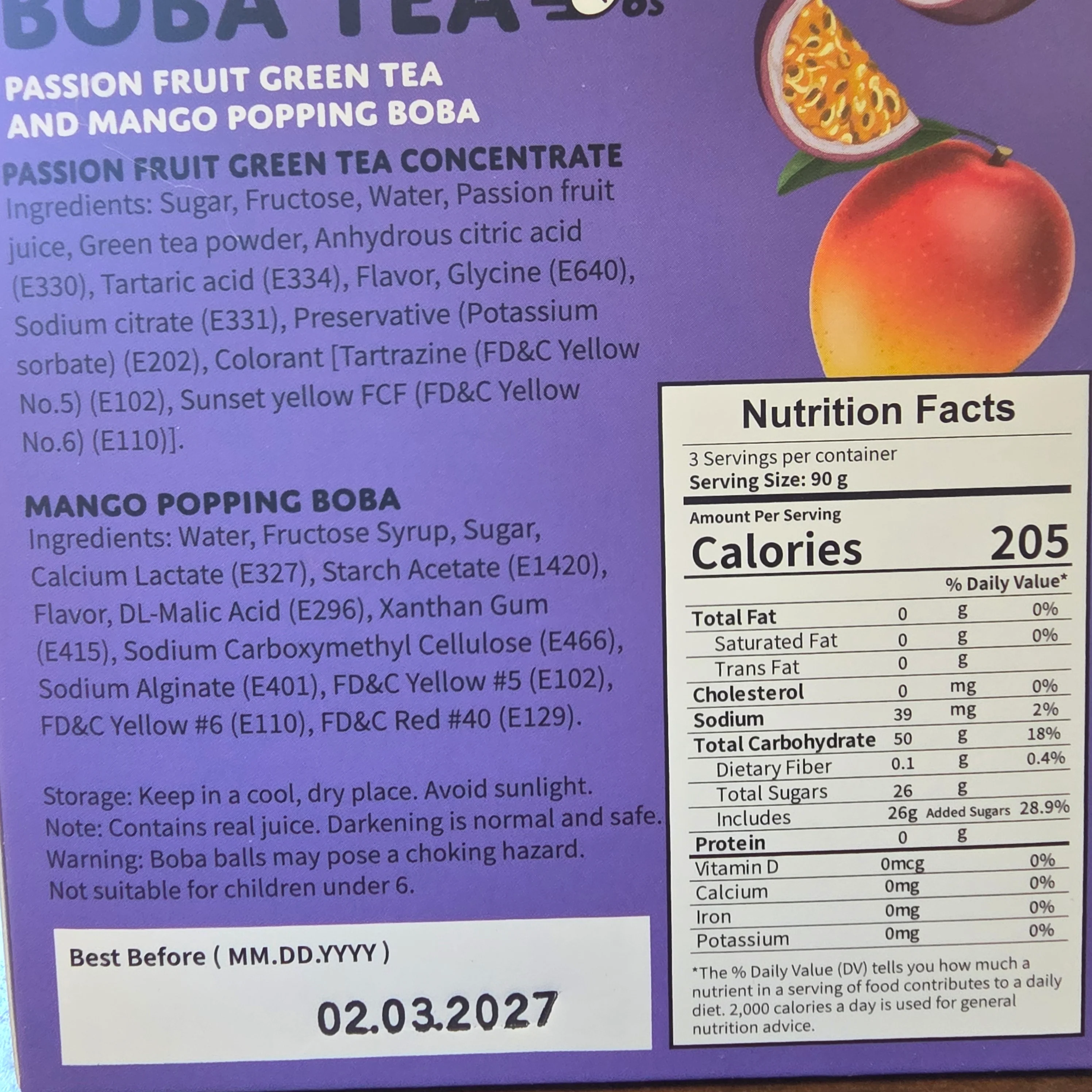 YZB Ready to Drink Boba Passion Fruit Green Tea and Mango Popping Boba Kit (300 g) - Image 2