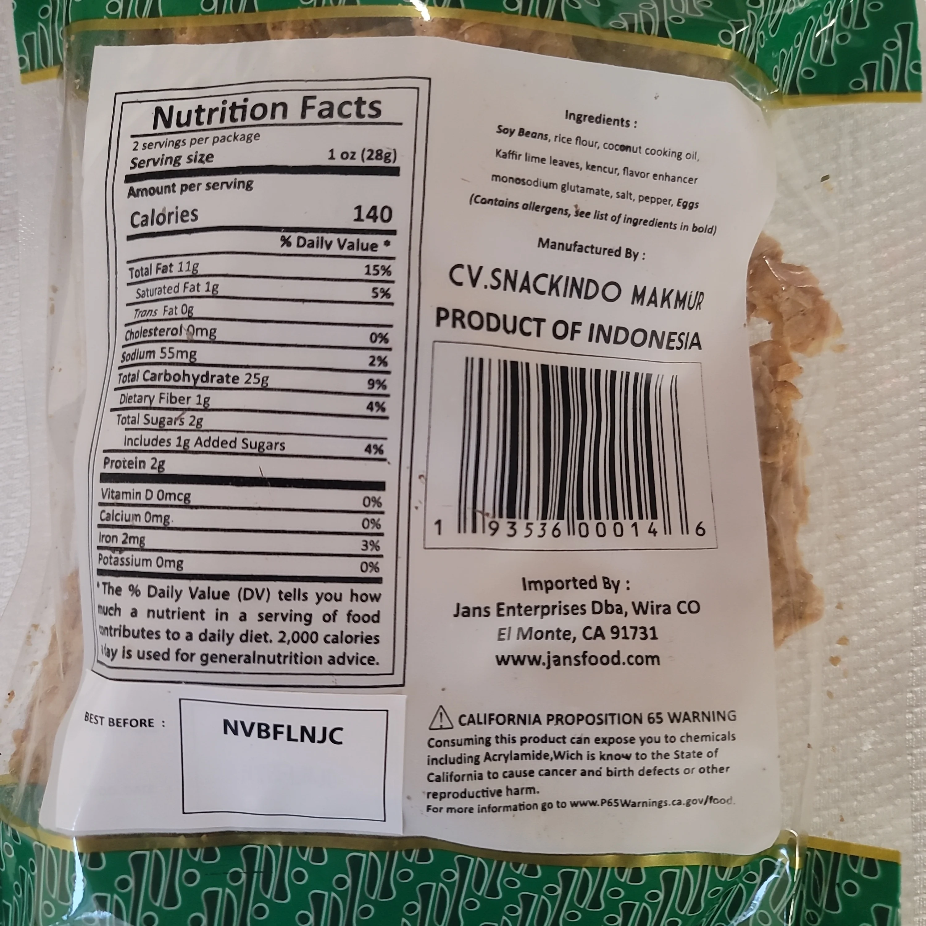 Zona Kripik Tempe Daun Jeruk Purut 200 g/7.05 oz - Image 2